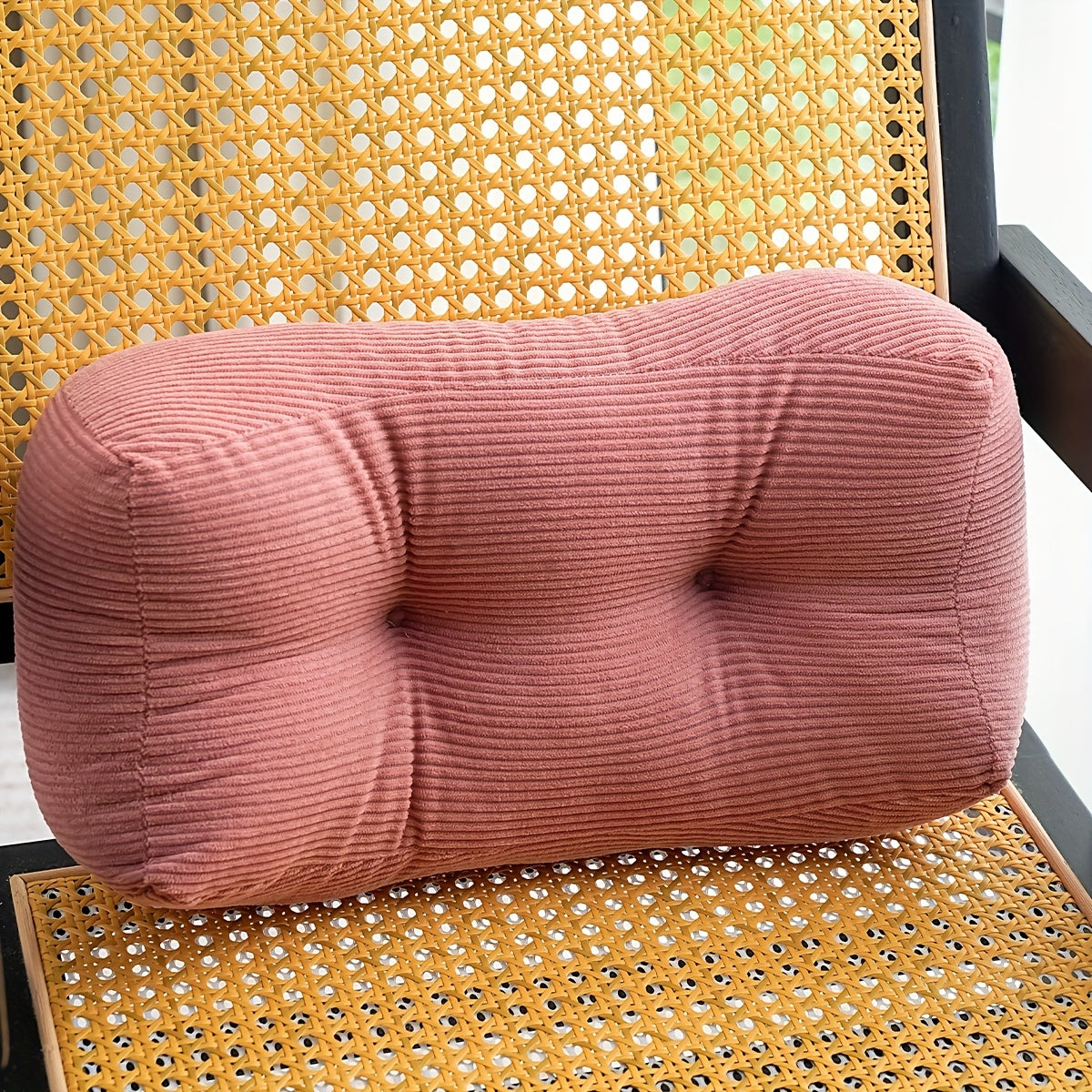 1pc Thickened Multi-Functional Lumbar Support Pillow, Retro Style Machine Washable Corduroy Fabric Suitable for Office Chairs and Home Decor, Concave Seat Cushion with Polyester Filling, Backrest Nap Pillow, Can Be Used as Headrest. 7.87inch*15.75inch
