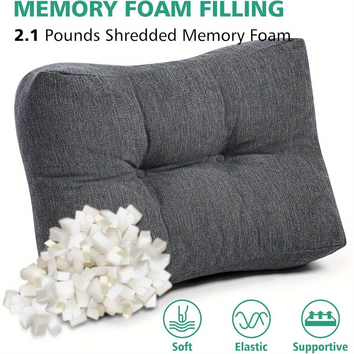 Lumbar Support Pillow for Office Chair, Back Support Pillow for Back, Car, Chair and Couch, 17, 5 x 11, 5 x 5, 5in, Charcoal, 2, 1 Pounds Shredded, Soft, Elastic, Supportive, Back Support Pillow | Ergonomic Design | Durable Fabric, Back Support Pillow for