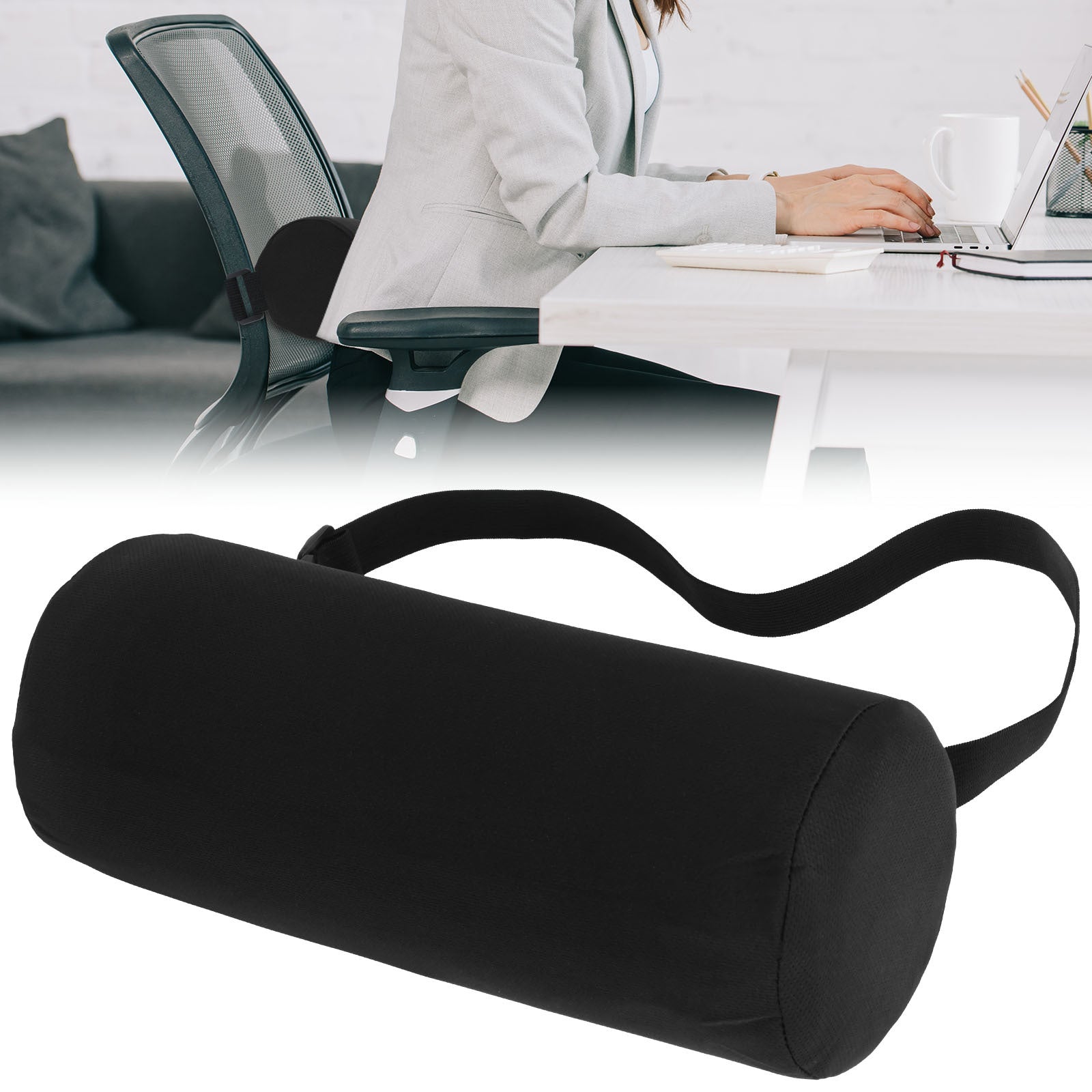 1pc Ergonomic Lumbar Support Pad, Backrest Cushion, Lightweight Knit Fabric Cover, Spot-Clean, for Car Seat & Home Office Use, Black