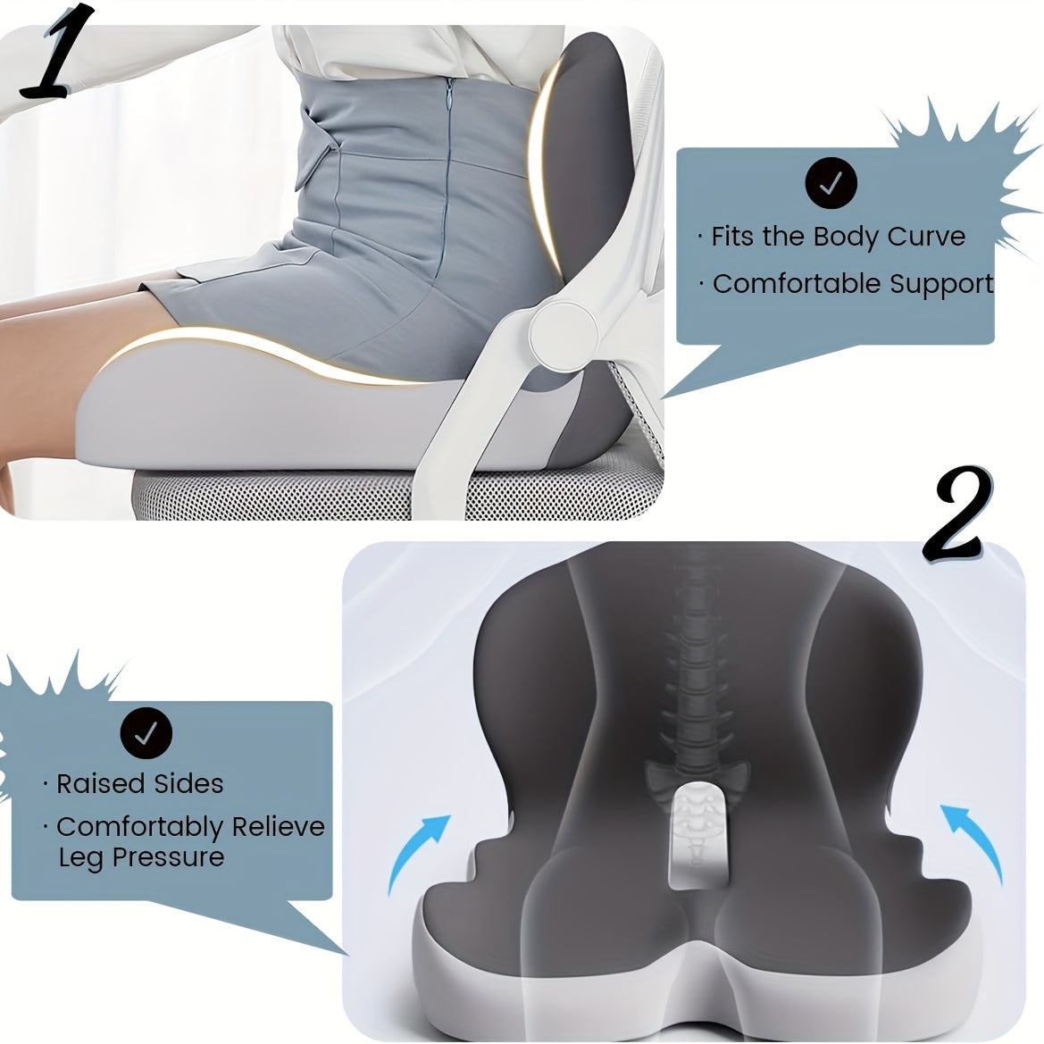 Ergonomic Back Support Seat Cushion - Soft, Supportive Office Chair & Gaming Chair Pad for Long Hours of Sitting, Driving, and Desk Work - Perfect Gift for Back-to-School Season, Black, Backrest Cushion, Comfortable Seating, Contoured Design, Durable