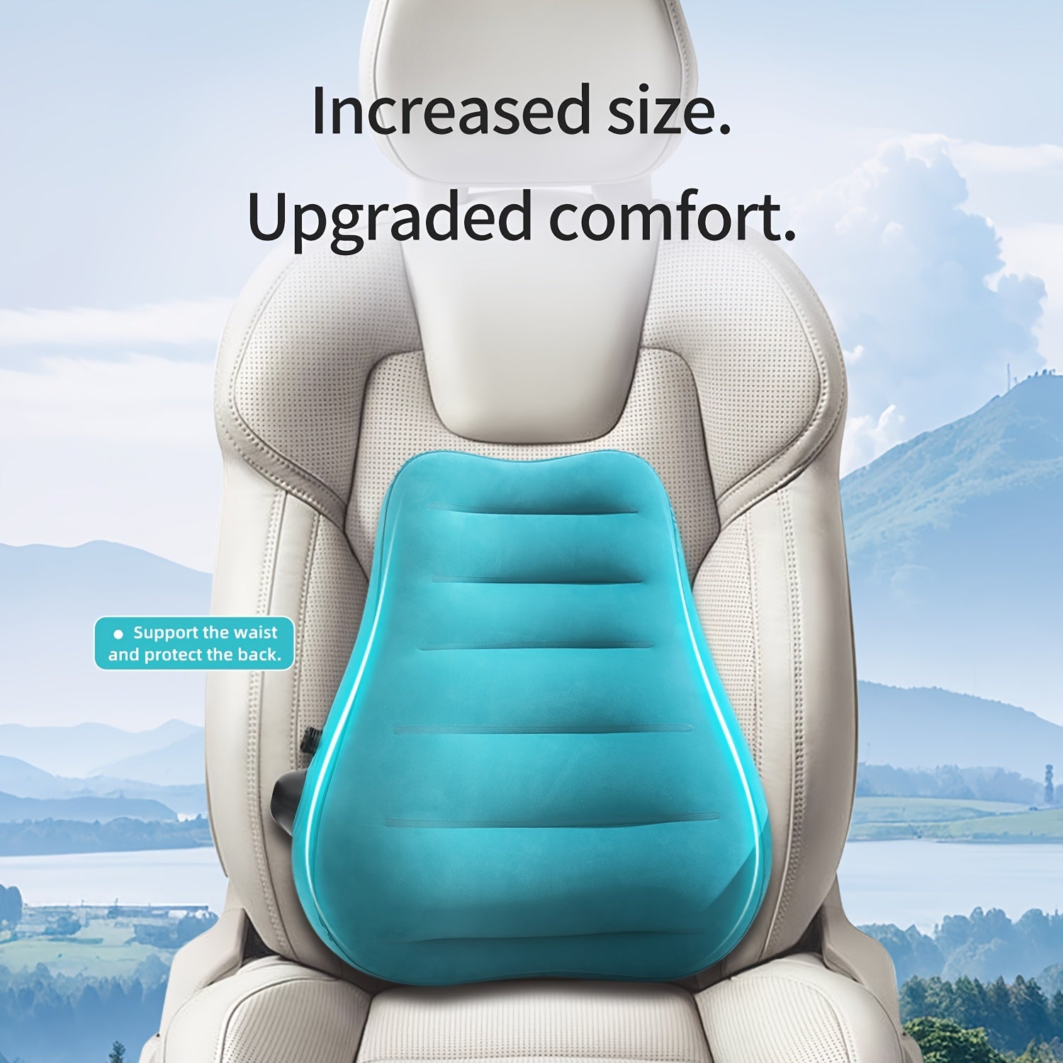 Teal Inflatable Lumbar Support Pillow - Ergonomic Travel Cushion with Pressure Relief Design for Long-Distance Flights, High-Speed Trains & Office Use - Washable Synthetic Fiber Cover, All-Season Comfort, Flight Comfort Accessory | Snug Fit Design,