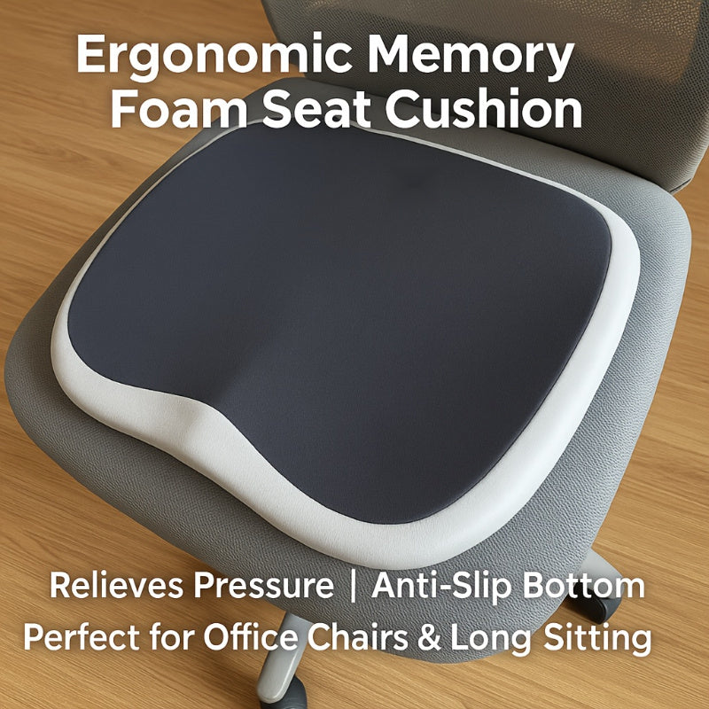 10-Hour Ergonomic Memory Foam Office Chair Pad - Adjustable Hip & Lumbar Support, Durable Polyester, Reduces Back Pain & Improves Posture, Comfortable Office Chair for Home, Car, and Workspace Use, Chair for Office, Home Seating Solution, Modern Seating,