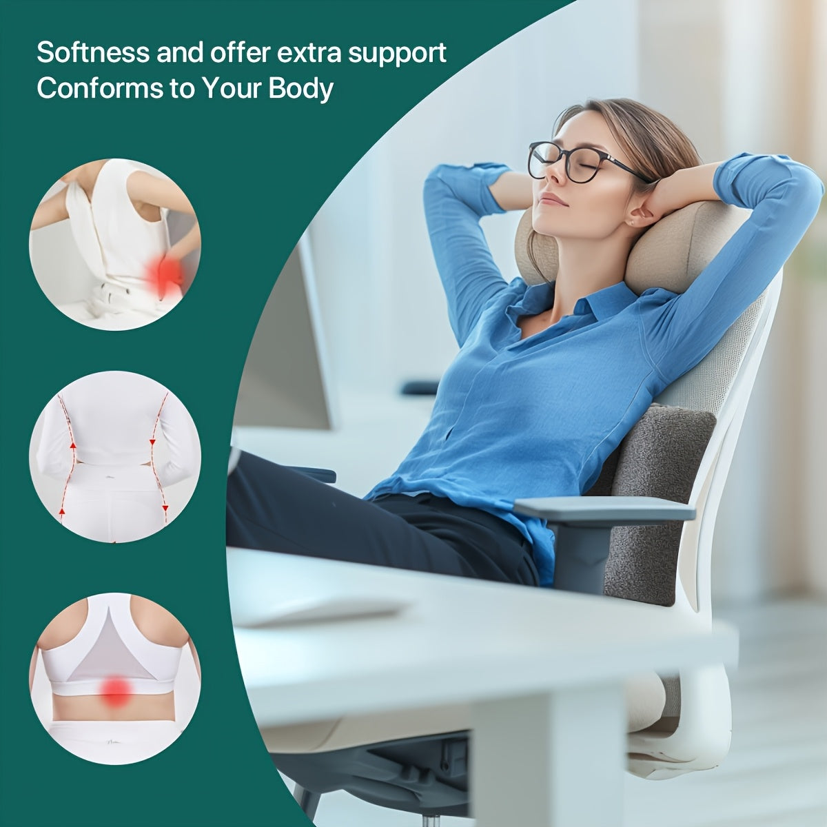 1pc, Fleece Lumbar Support Pillow, 3-Section Back Cushion for Office Chair, Comfortable Lumbar Support Pad for Car Seat and Sofa, Gaming Chair Lumbar Cushion with Washable Cover
