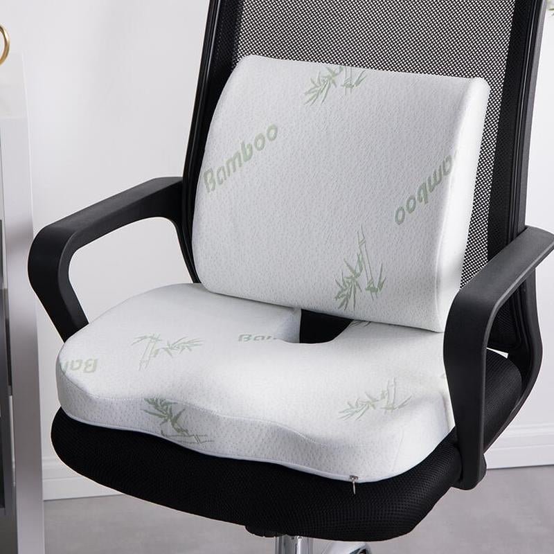 Relieve Back Pain & Improve Posture with Bamboo Fiber Memory Foam Waist Support Cushion Set for Home & Office Chairs