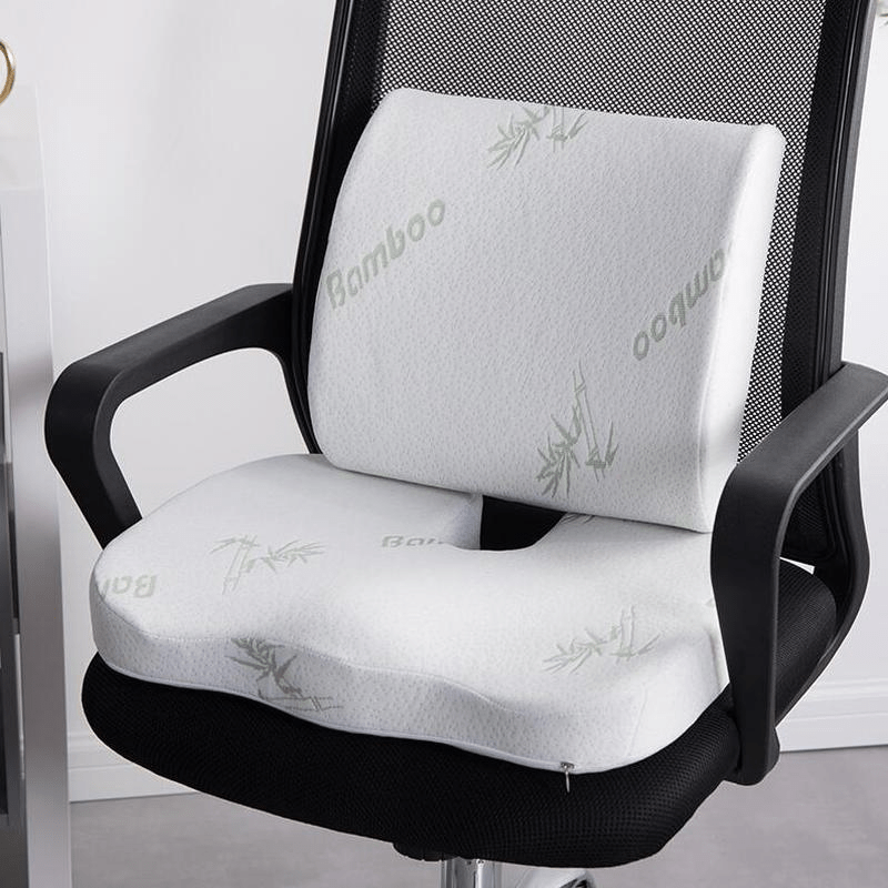 Relieve Back Pain & Improve Posture with Bamboo Fiber Memory Foam Waist Support Cushion Set for Home & Office Chairs