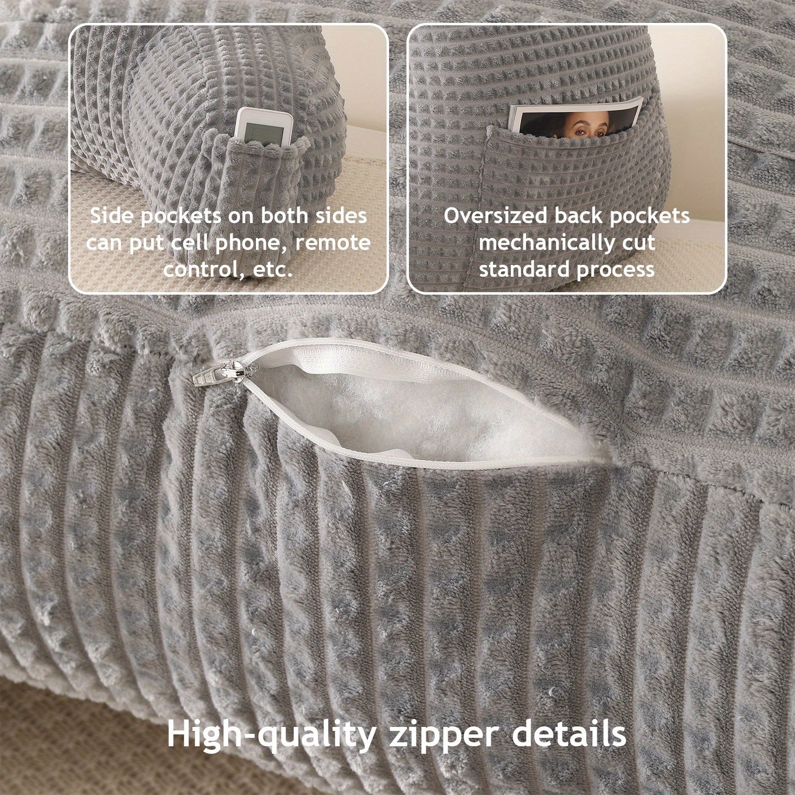 Ergonomic Waist Support Pillow, Lumbar Pillow, Back Support Pillow, Striped Reading Pillow Waist Pad 2-in-1, Washable Pillowcase with Armrests and Storage Bag, Suitable for Office, Bed, Sofa, Desk, Recliner Chair, Vehicle