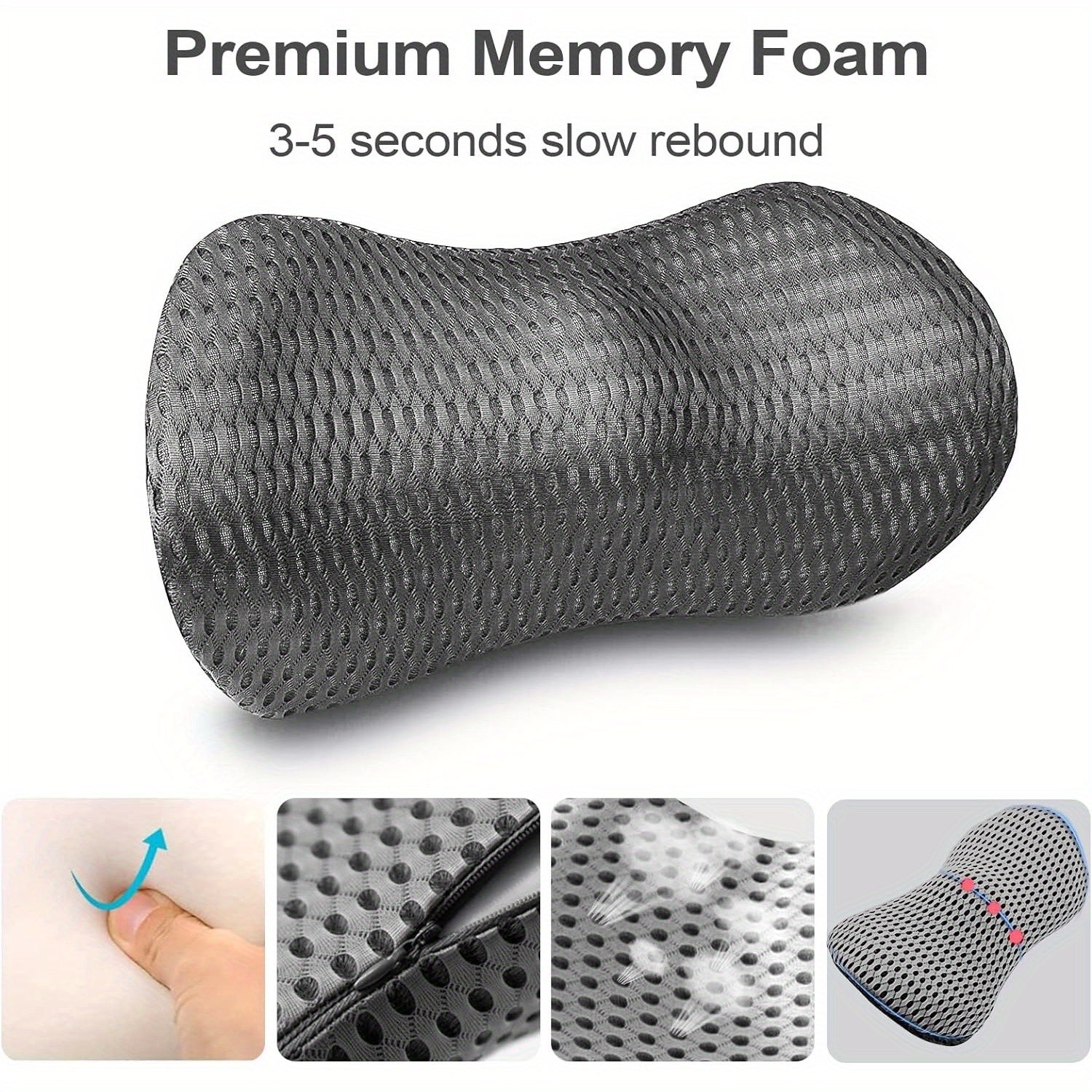 TTKXT Lumbar Support Pillow, Grey, Removable Cover, Machine Washable, Ideal for Car, Bed, Office Chair, Low Back Comfortable Back Support, Low Back Support|Ergonomic Design|Machine Washable Cover