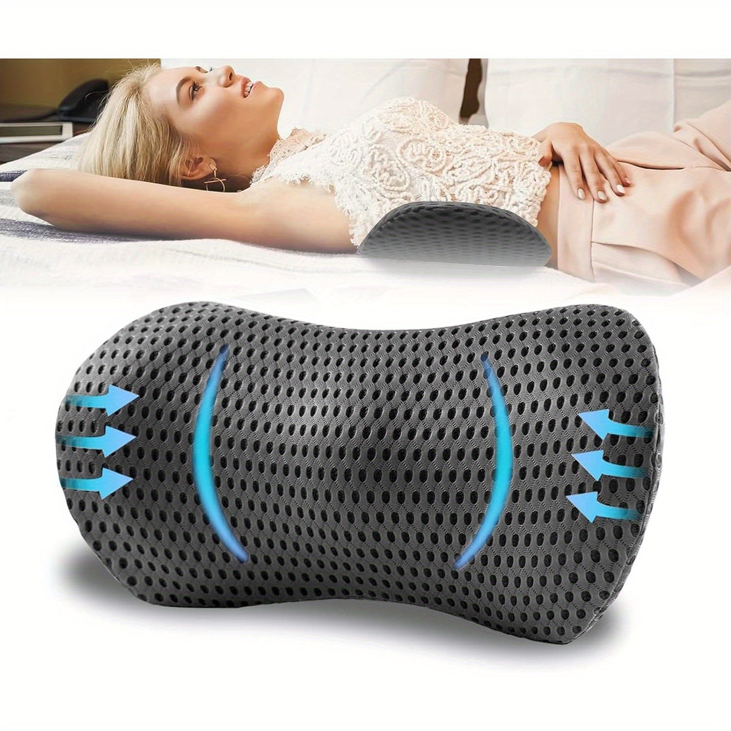 TTKXT Lumbar Support Pillow, Grey, Removable Cover, Machine Washable, Ideal for Car, Bed, Office Chair, Low Back Comfortable Back Support, Low Back Support|Ergonomic Design|Machine Washable Cover