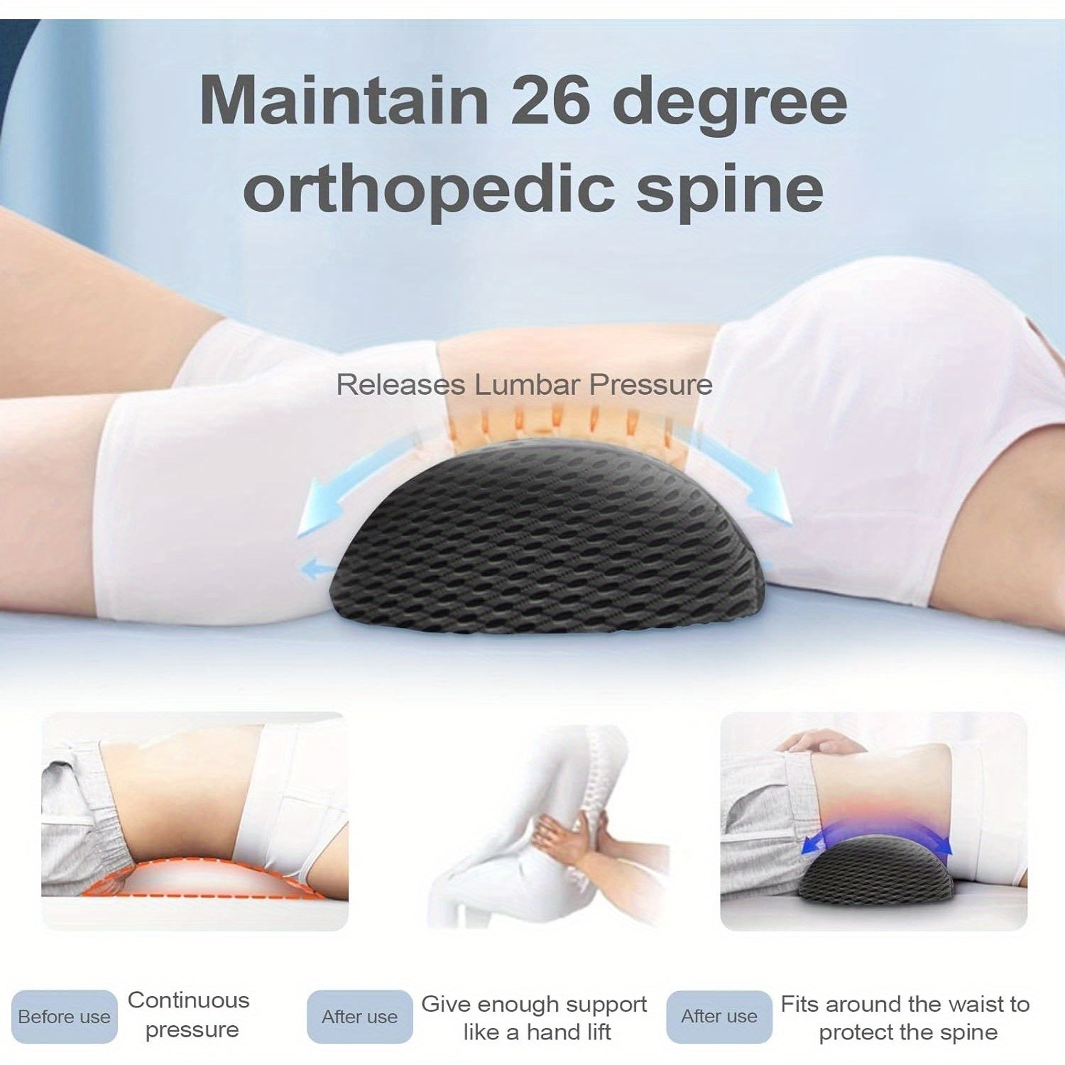 TTKXT Lumbar Support Pillow, Grey, Removable Cover, Machine Washable, Ideal for Car, Bed, Office Chair, Low Back Comfortable Back Support, Low Back Support|Ergonomic Design|Machine Washable Cover