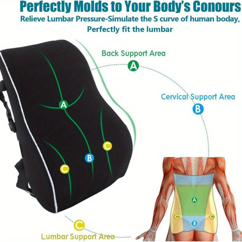 Lumbar Support Pillow for Office Chair Back Support Pillow for Car, Computer, Gaming Chair, Recliner Back Cushion for Pain Relief Improve Posture, Mesh Cover Double Adjustable Straps