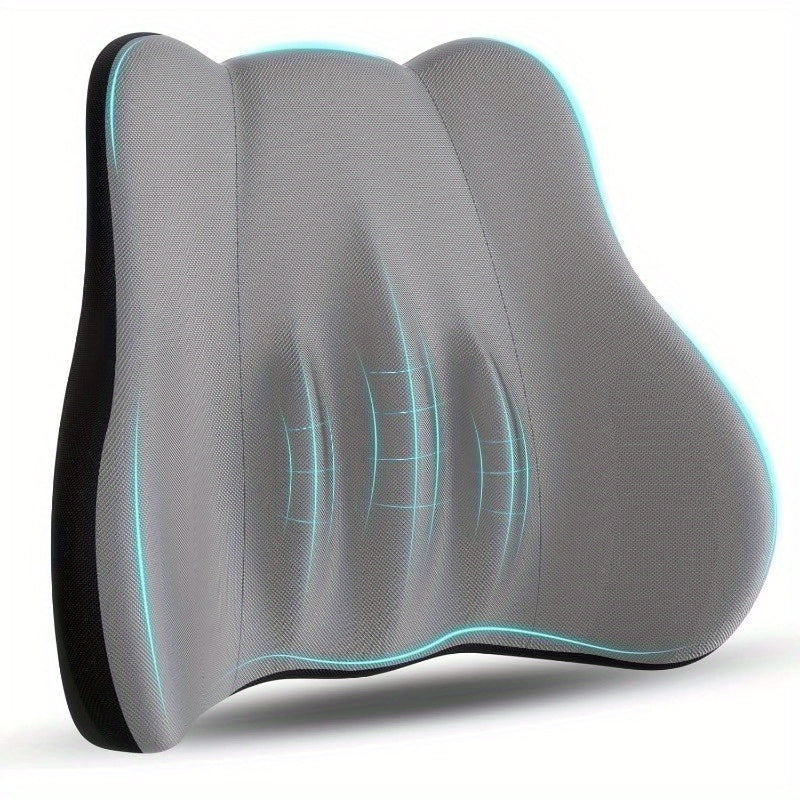 Ergonomic Memory Foam Lumbar Support Cushion for Office Chair & Car Seat - Breathable Washable Grey Contour Design, Posture Corrector & Back Relief, Backrest for Sitting, Contoured Shape, Breathable Material