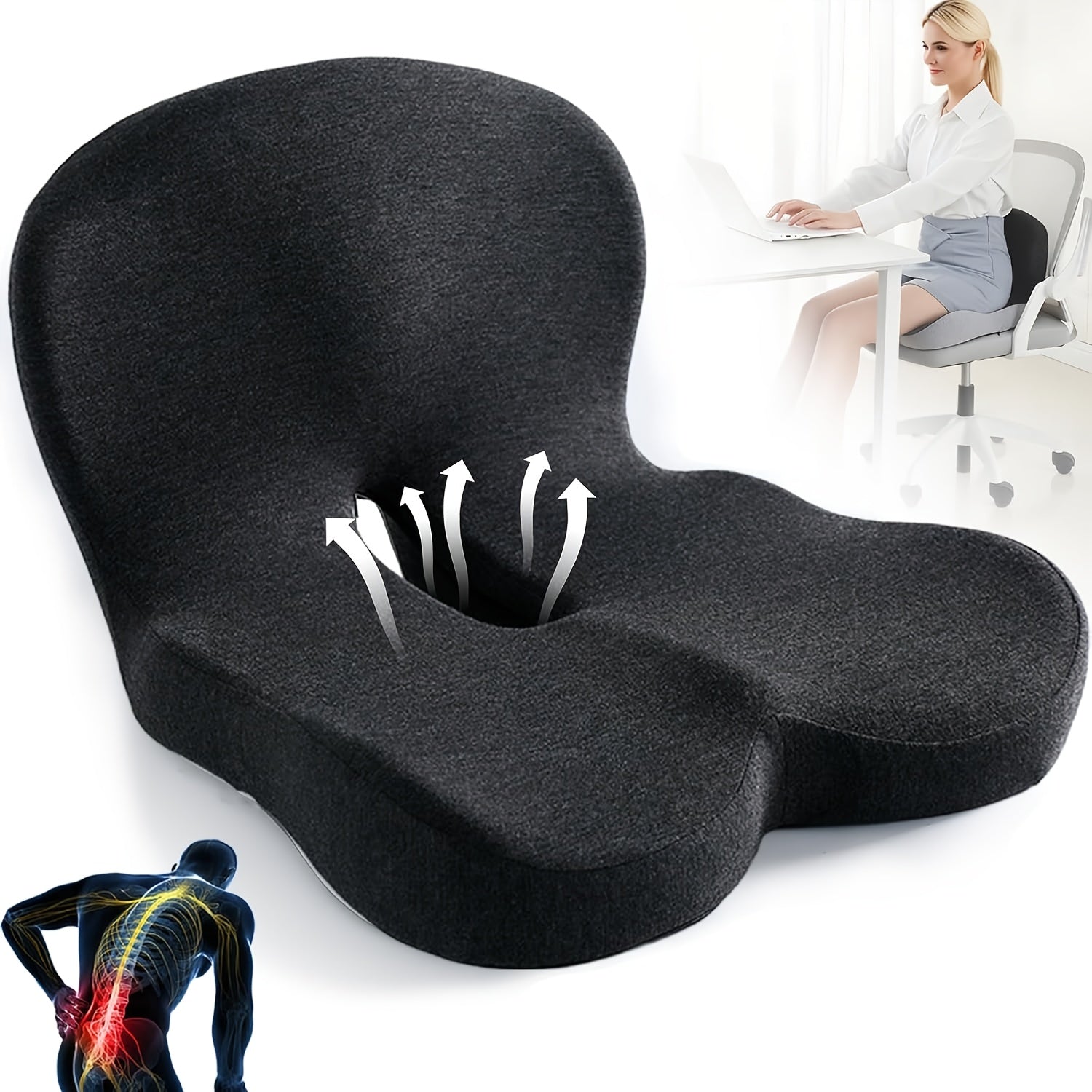 Ergonomic Back Support Seat Cushion - Soft, Supportive Office Chair & Gaming Chair Pad for Long Hours of Sitting, Driving, and Desk Work - Perfect Gift for Back-to-School Season, Black, Backrest Cushion, Comfortable Seating, Contoured Design, Durable