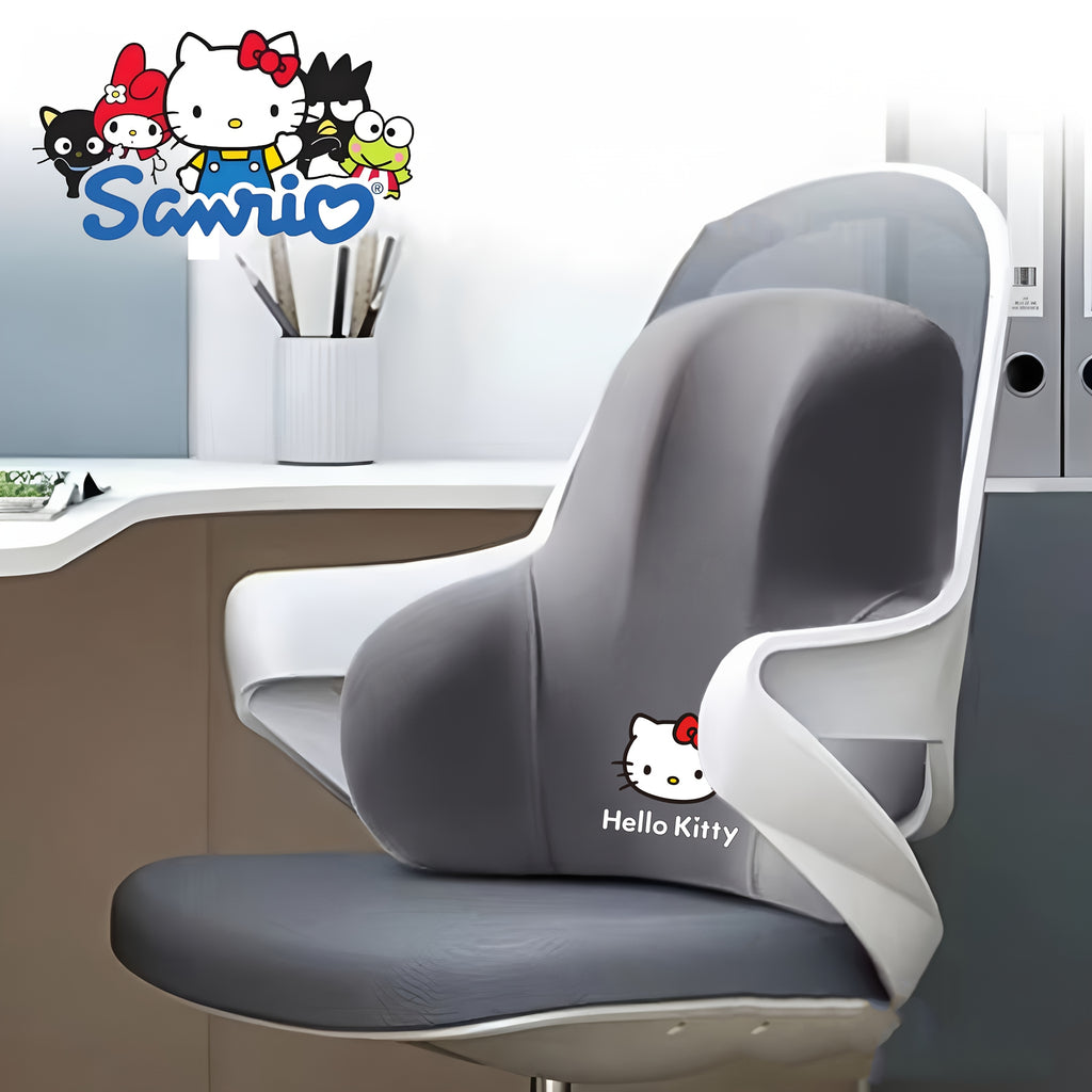 Sanrio for hello kitty Ergonomic Office Chair Cushion - Lightweight Portable Memory Foam Back Support with Contoured Design for Home Office, Car & Bed - Black, White, Pink, Blue, Grey, Chair Cushion for Office, Bedroom Comfort, Playful Character Design,