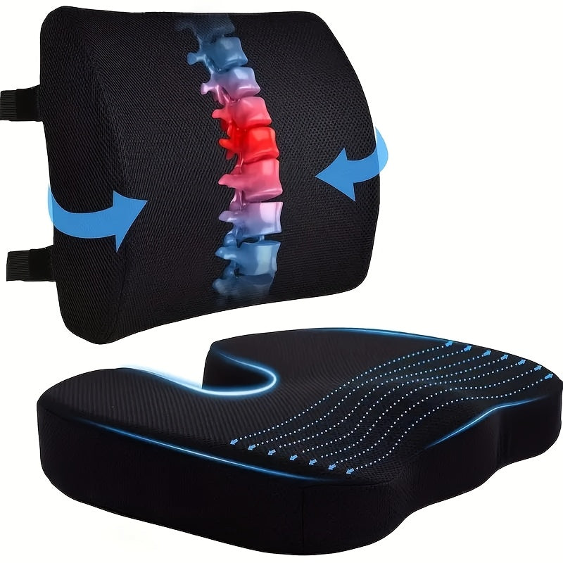 Seat Cushion, Lumbar Support Pillow With Adjustable Strap, Chair Cushions For Adjustable Shoulder Strap Back Support, With Washable Cover Memory Foam For Car, Travel And Wheelchair Black
