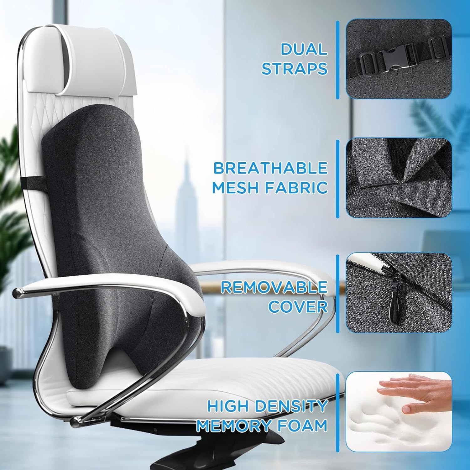 Long Back Support Pillow for Caravans Recliner Sitting Back Cushion for Comfort, Big Ergonomics orthopedic Posture Backrest Pillow- Memory Foam Back Cushion for Car Seat Office Chair, Desk Chair, Gaming Chair