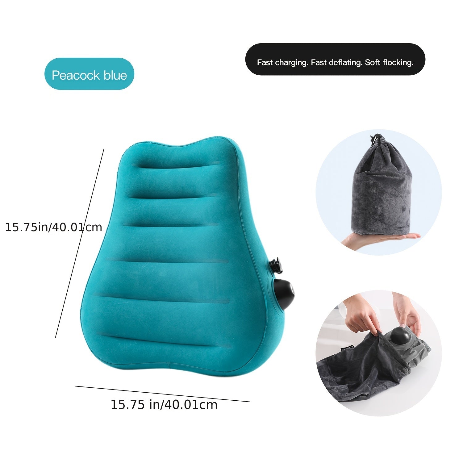 Teal Inflatable Lumbar Support Pillow - Ergonomic Travel Cushion with Pressure Relief Design for Long-Distance Flights, High-Speed Trains & Office Use - Washable Synthetic Fiber Cover, All-Season Comfort, Flight Comfort Accessory | Snug Fit Design,
