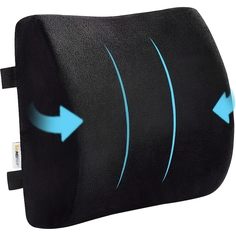 Comfortable Office Chair Lumbar Support Pillow Back Cushion Suitable for Car Gaming Chairs Home Use Relief Posture Improvement Dual Adjustable Straps Black