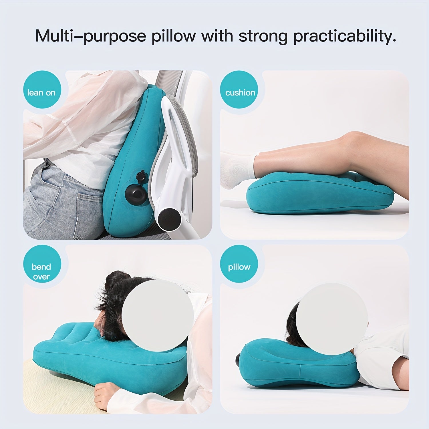 Teal Inflatable Lumbar Support Pillow - Ergonomic Travel Cushion with Pressure Relief Design for Long-Distance Flights, High-Speed Trains & Office Use - Washable Synthetic Fiber Cover, All-Season Comfort, Flight Comfort Accessory | Snug Fit Design,