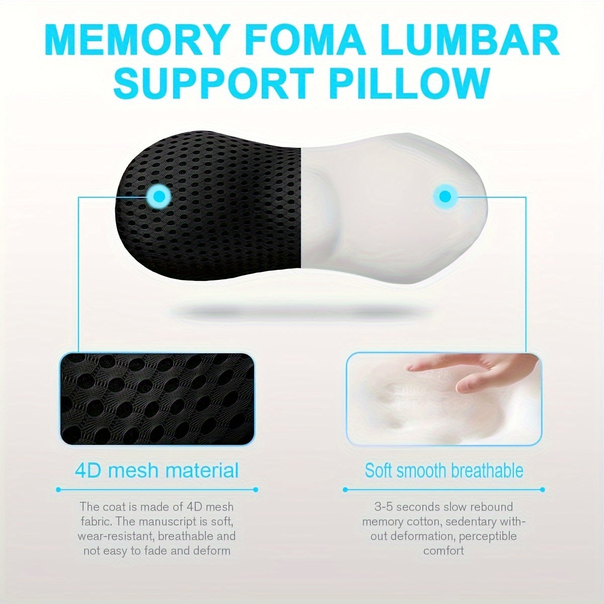 Human-Engineered Lumbar Support Pillow, Black, Textured Surface, Lightweight, Machine Washable – Suitable for Car Seats, Office Chairs, Recliners & Beds | Back | Ergonomic Design with Removable Cover