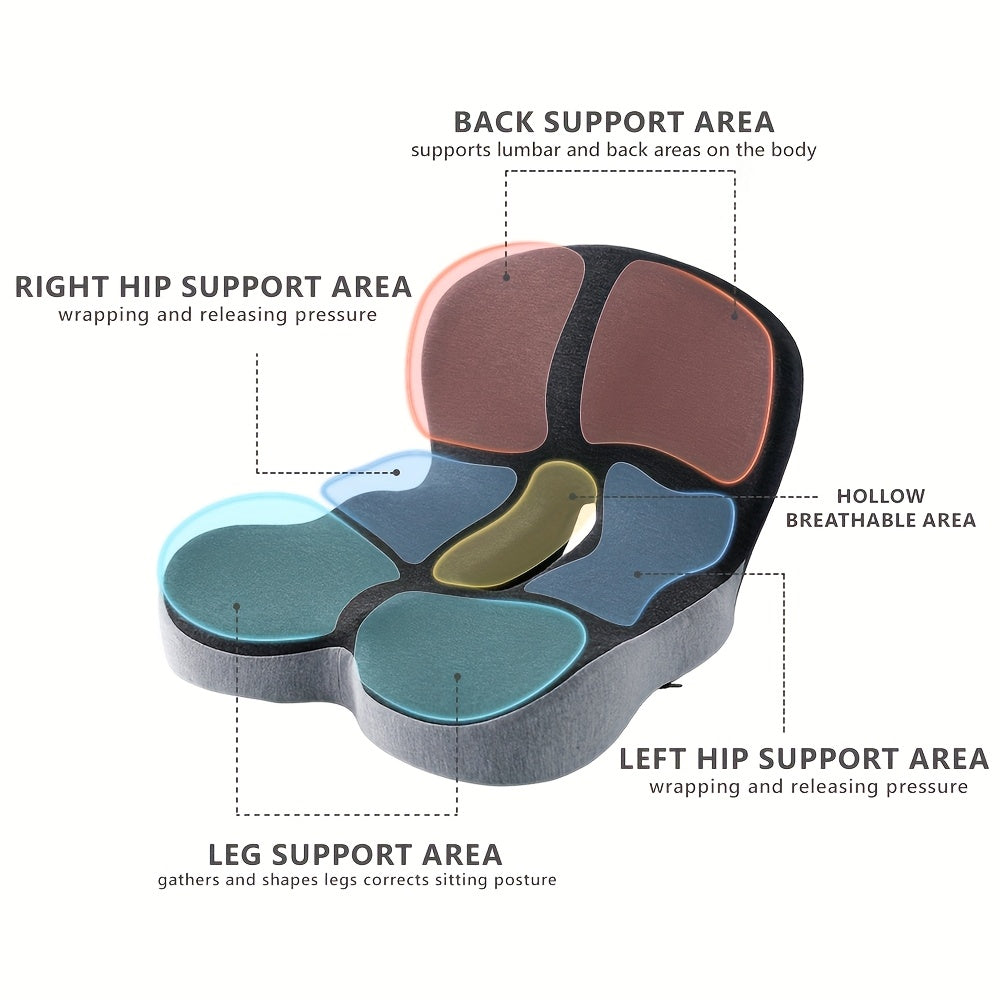 1pc Ergonomic Lumbar Support Cushion with Core - Posture-Correcting Backrest Pillow for Office Chair, Car Seat & Gaming, Removable Cover, Machine Washable, Grey - Ideal Gift for Drivers & Gamers, Contoured Design, Soft Cushioning, Long Sitting Comfort,