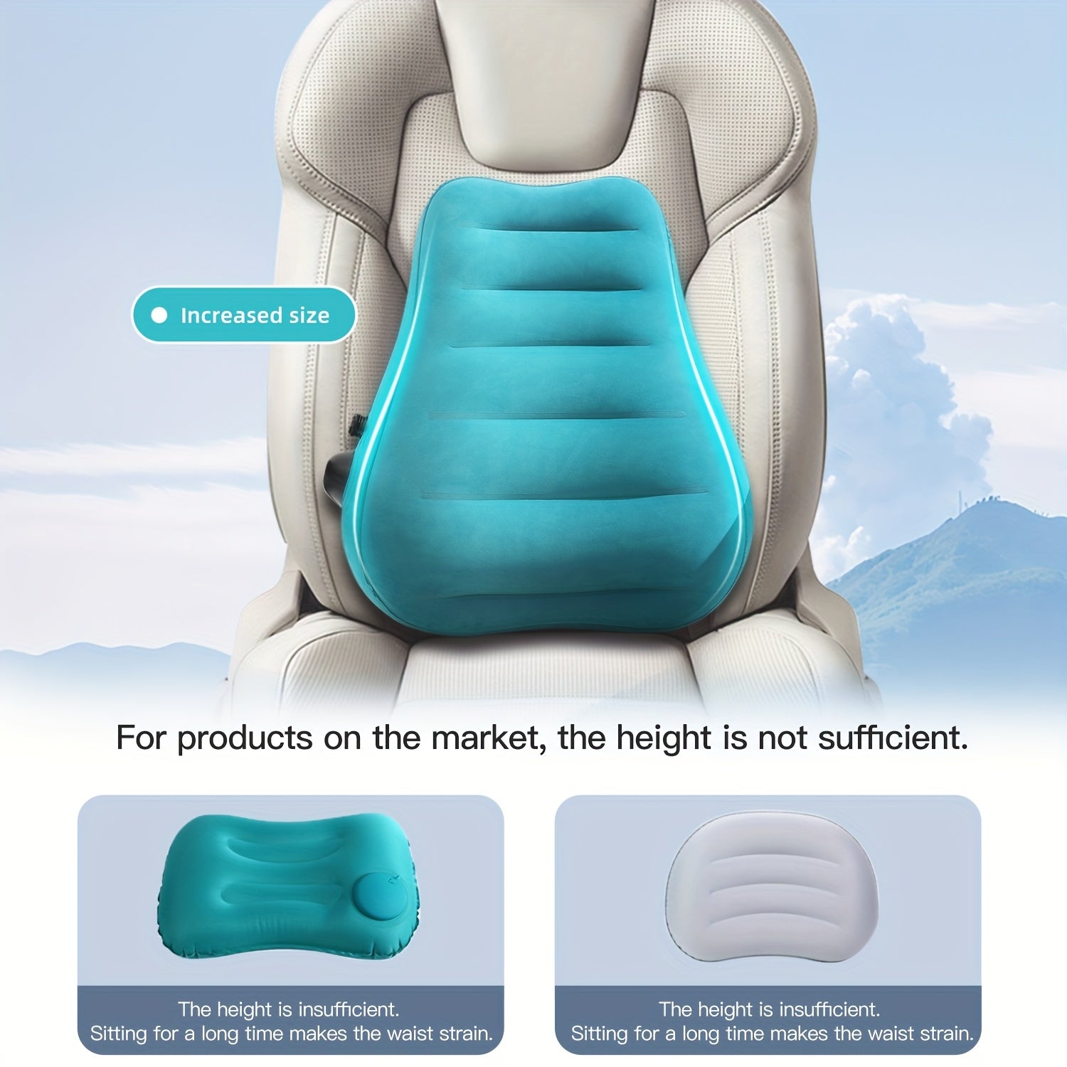 Teal Inflatable Lumbar Support Pillow - Ergonomic Travel Cushion with Pressure Relief Design for Long-Distance Flights, High-Speed Trains & Office Use - Washable Synthetic Fiber Cover, All-Season Comfort, Flight Comfort Accessory | Snug Fit Design,