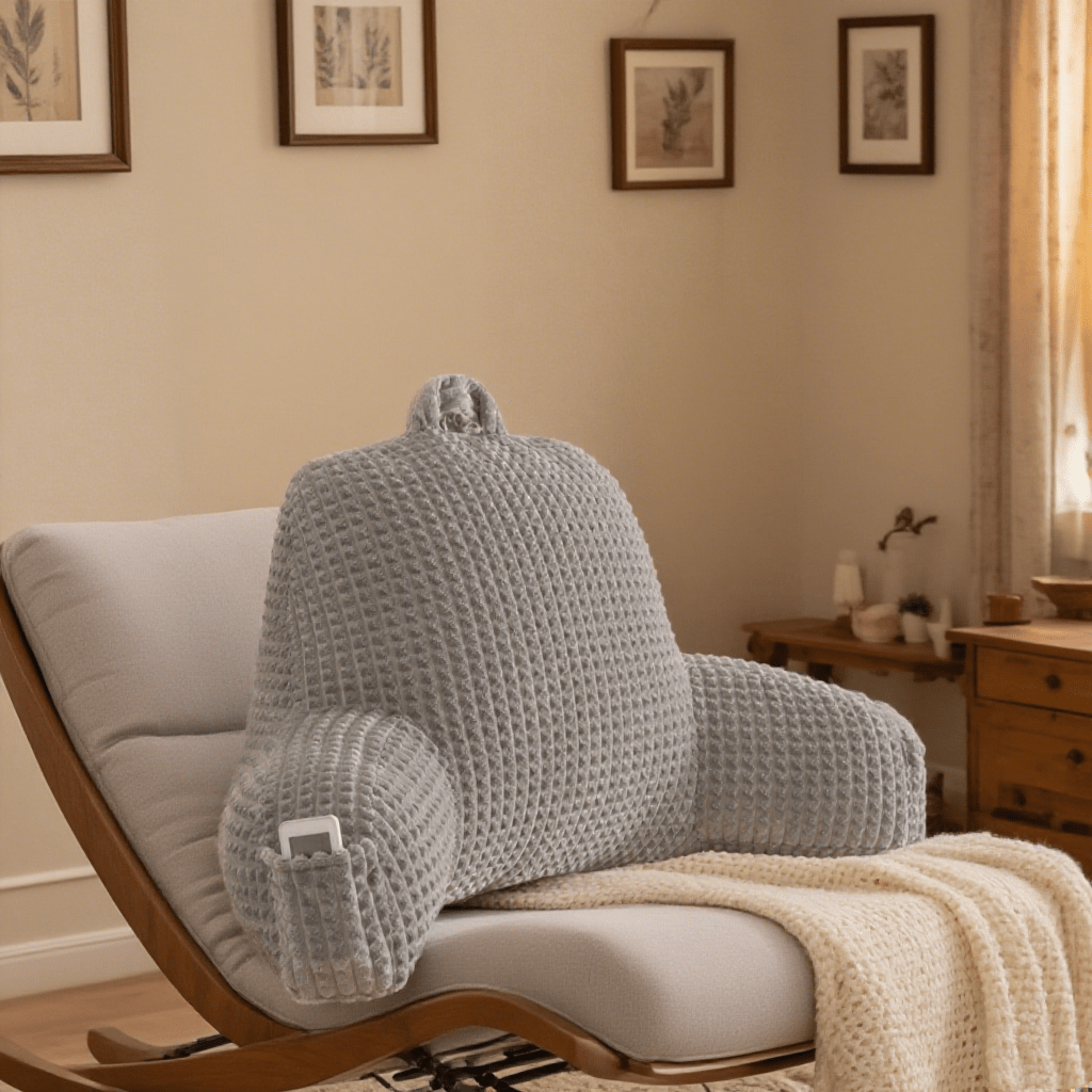 Ergonomic Waist Support Pillow, Lumbar Pillow, Back Support Pillow, Striped Reading Pillow Waist Pad 2-in-1, Washable Pillowcase with Armrests and Storage Bag, Suitable for Office, Bed, Sofa, Desk, Recliner Chair, Vehicle