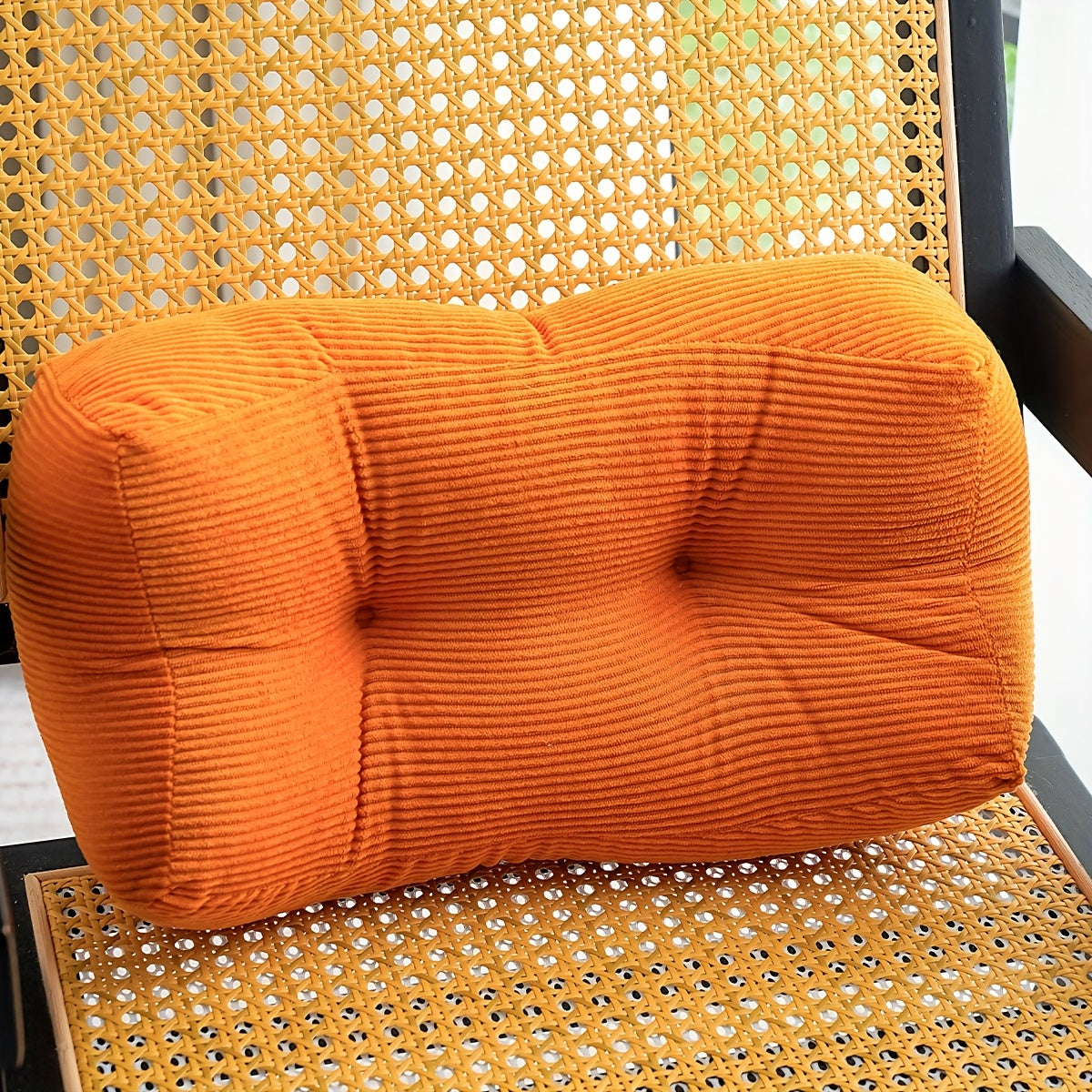 1pc Thickened Multi-Functional Lumbar Support Pillow, Retro Style Machine Washable Corduroy Fabric Suitable for Office Chairs and Home Decor, Concave Seat Cushion with Polyester Filling, Backrest Nap Pillow, Can Be Used as Headrest. 7.87inch*15.75inch