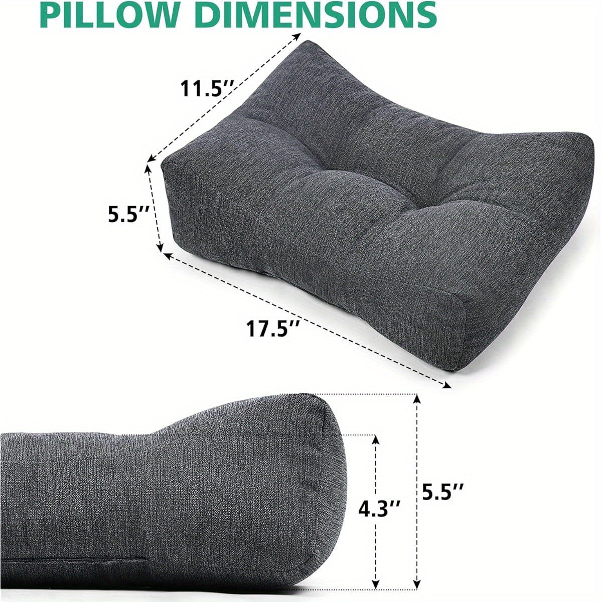 Lumbar Support Pillow for Office Chair, Back Support Pillow for Back, Car, Chair and Couch, 17, 5 x 11, 5 x 5, 5in, Charcoal, 2, 1 Pounds Shredded, Soft, Elastic, Supportive, Back Support Pillow | Ergonomic Design | Durable Fabric, Back Support Pillow for