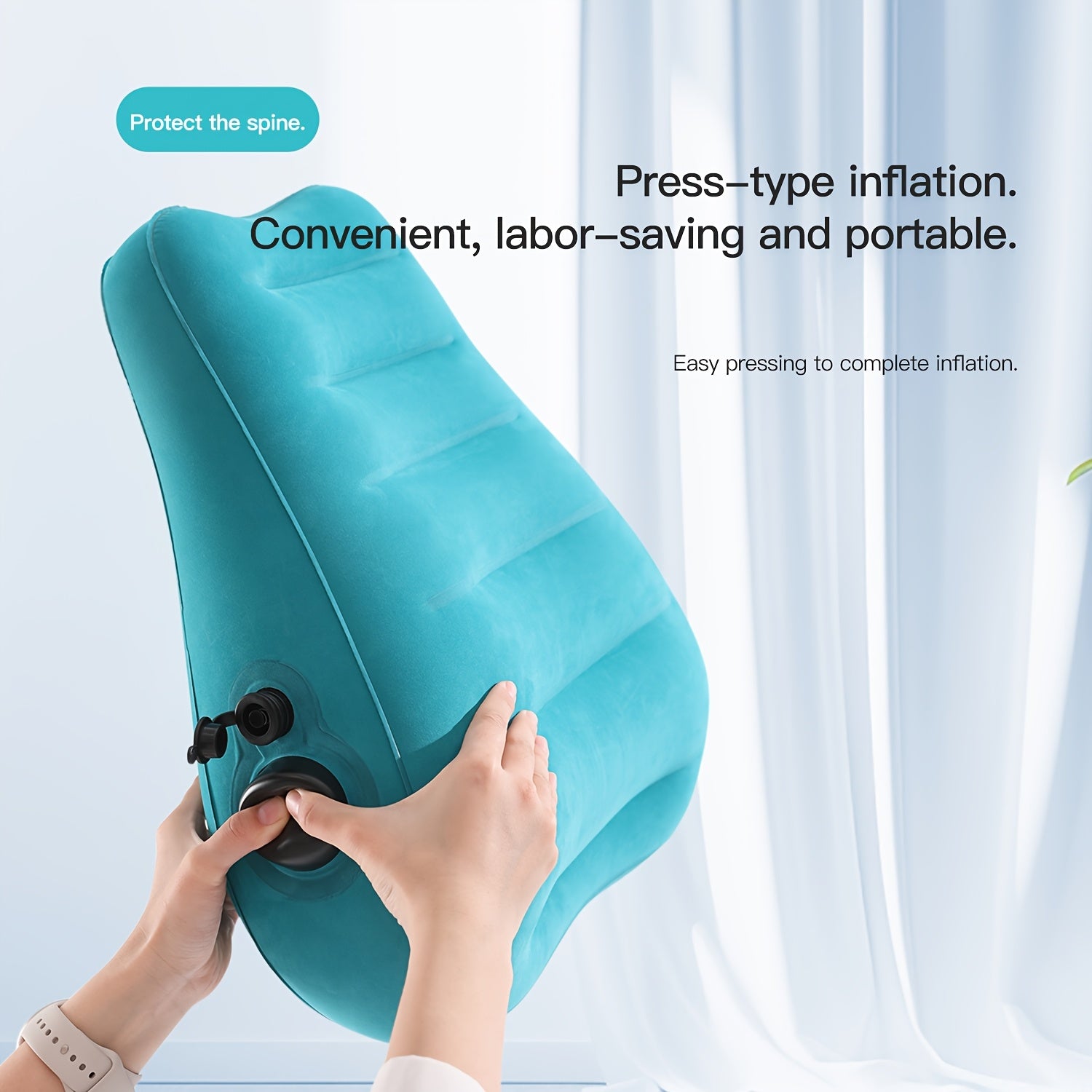 Teal Inflatable Lumbar Support Pillow - Ergonomic Travel Cushion with Pressure Relief Design for Long-Distance Flights, High-Speed Trains & Office Use - Washable Synthetic Fiber Cover, All-Season Comfort, Flight Comfort Accessory | Snug Fit Design,