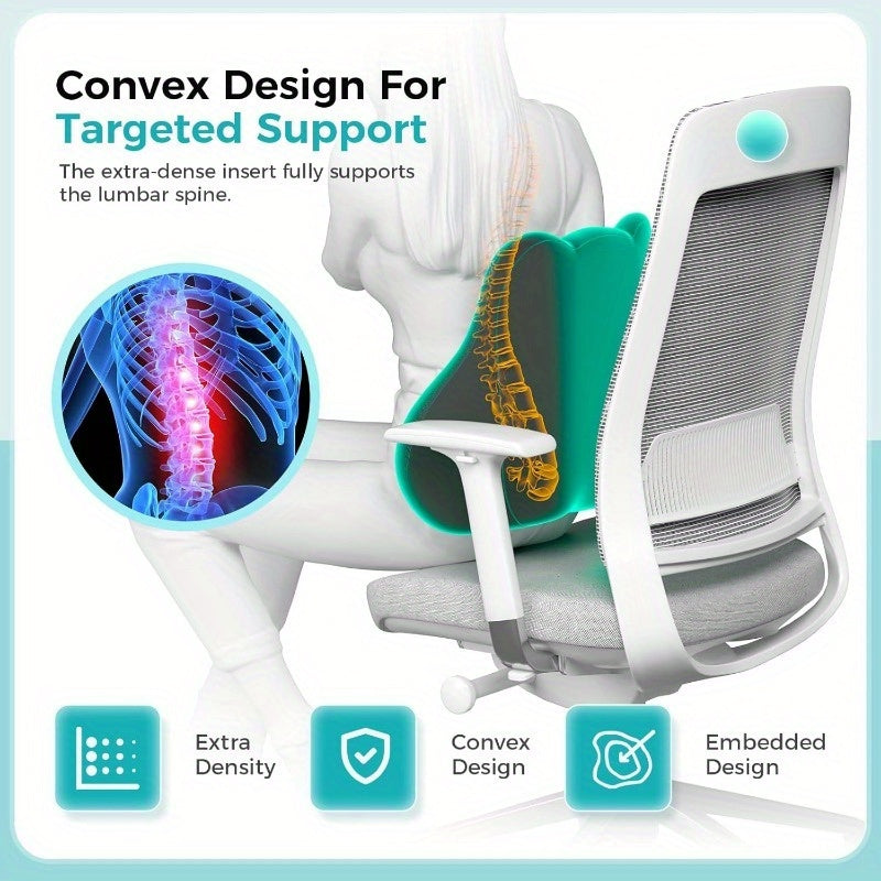 Ergonomic Memory Foam Lumbar Support Cushion for Office Chair & Car Seat - Breathable Washable Grey Contour Design, Posture Corrector & Back Relief, Backrest for Sitting, Contoured Shape, Breathable Material