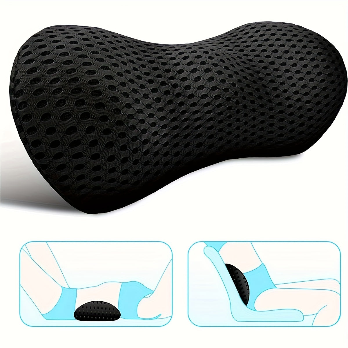 Human-Engineered Lumbar Support Pillow, Black, Textured Surface, Lightweight, Machine Washable – Suitable for Car Seats, Office Chairs, Recliners & Beds | Back | Ergonomic Design with Removable Cover