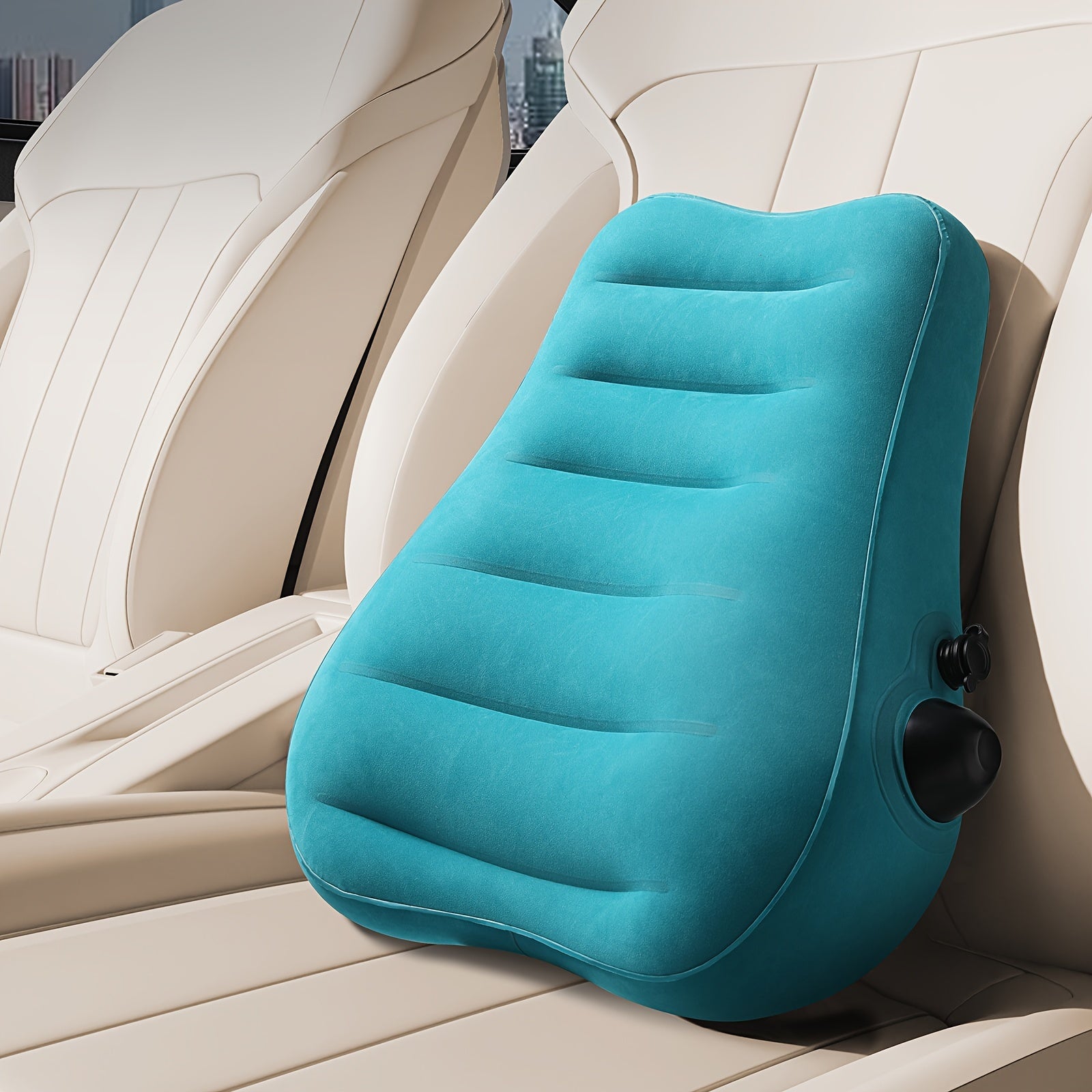 Teal Inflatable Lumbar Support Pillow - Ergonomic Travel Cushion with Pressure Relief Design for Long-Distance Flights, High-Speed Trains & Office Use - Washable Synthetic Fiber Cover, All-Season Comfort, Flight Comfort Accessory | Snug Fit Design,