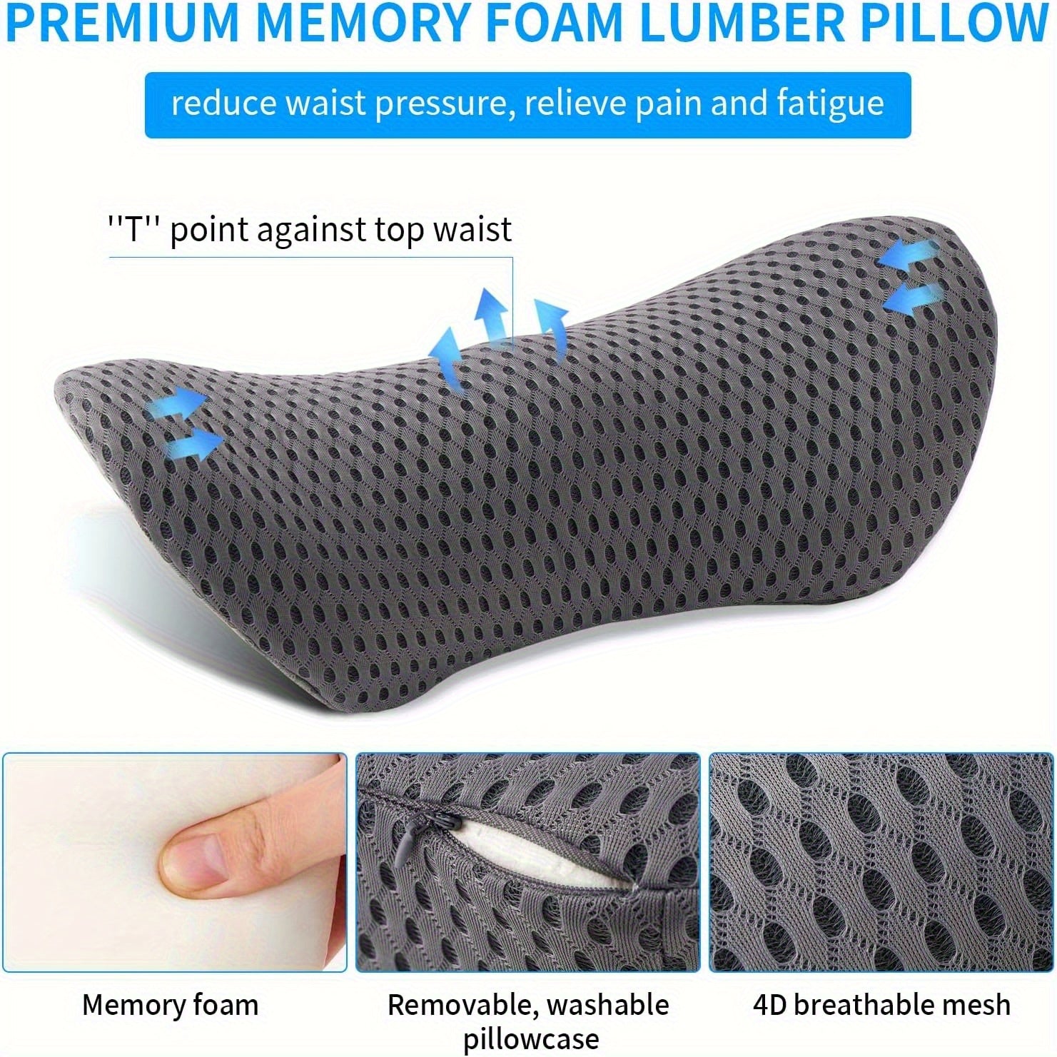 Lumbar Pillow, Lumbar Support Pillow, Suitable for Office Chairs and Car Seats, Back Support Pillow, Used to Lower Back, Used for Sleeping, Driving, Resting