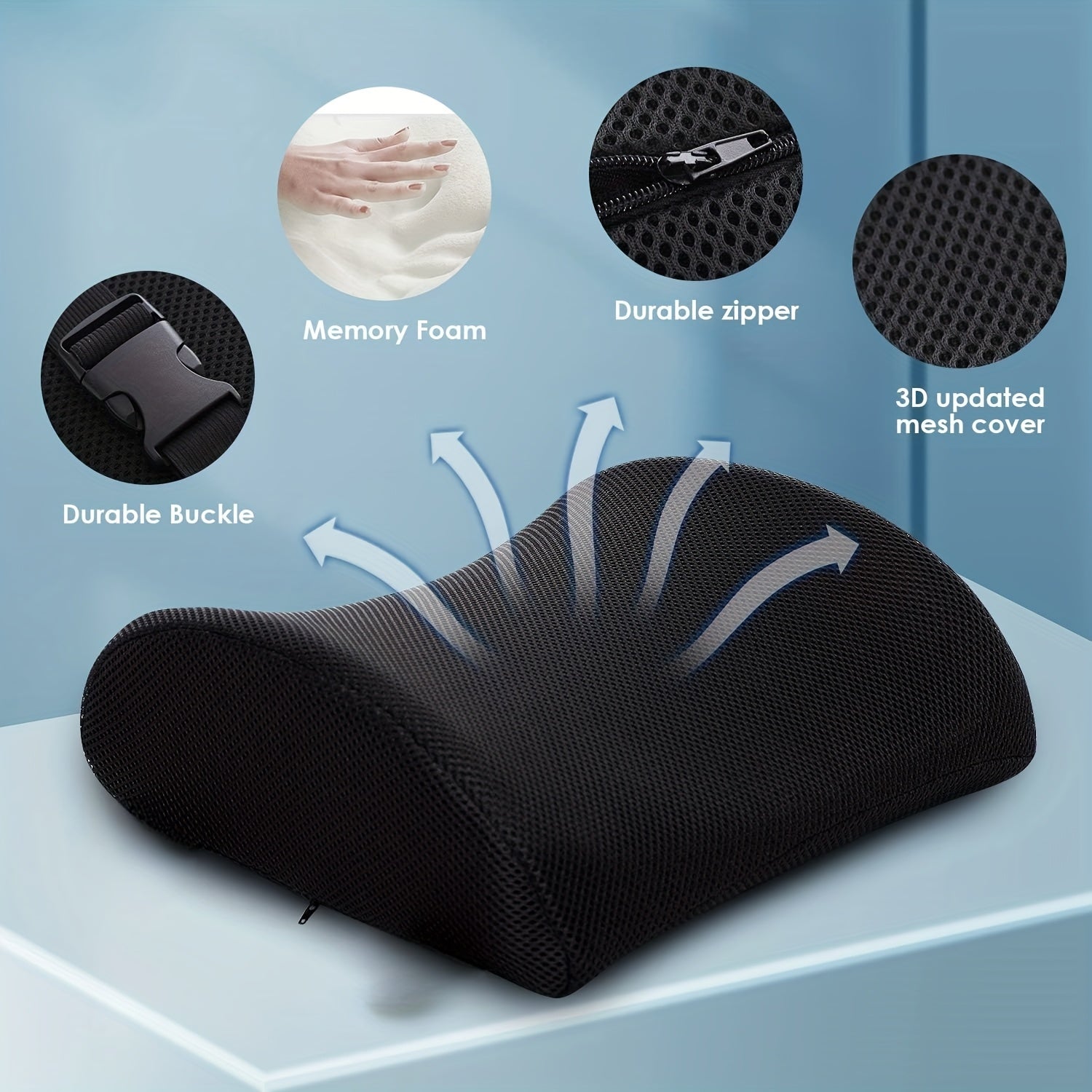 Office chair lumbar support pillow, low back support, ease back pain, ergonomic small back cushion, suitable for tables and chairs, game chairs, adjustable belt and washable pillow case