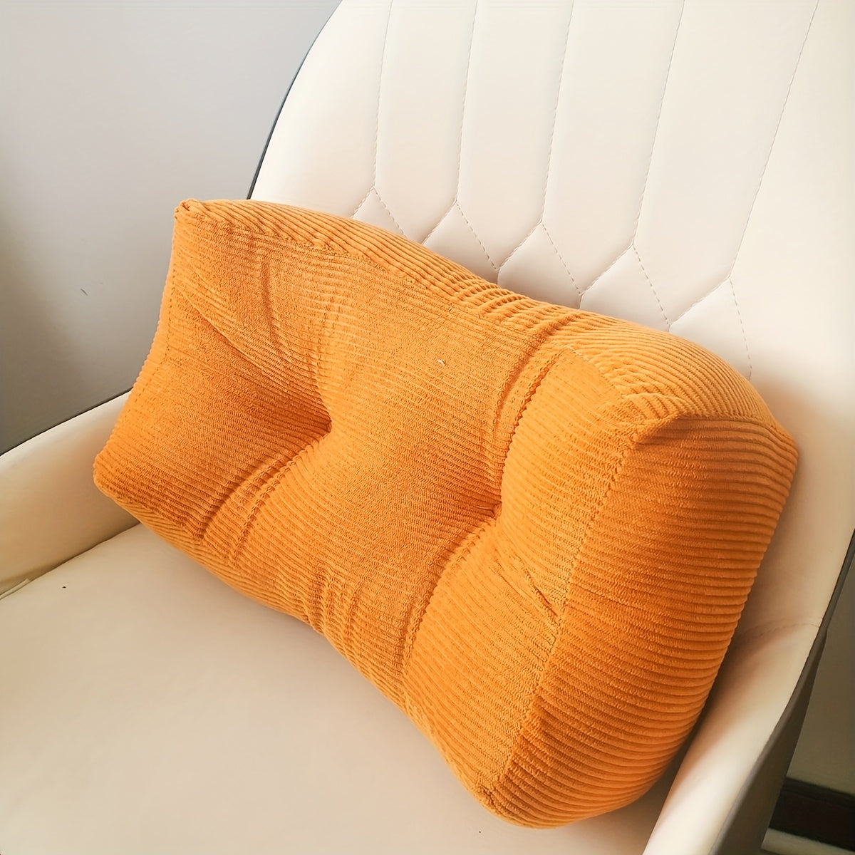1pc Thickened Multi-Functional Lumbar Support Pillow, Retro Style Machine Washable Corduroy Fabric Suitable for Office Chairs and Home Decor, Concave Seat Cushion with Polyester Filling, Backrest Nap Pillow, Can Be Used as Headrest. 7.87inch*15.75inch