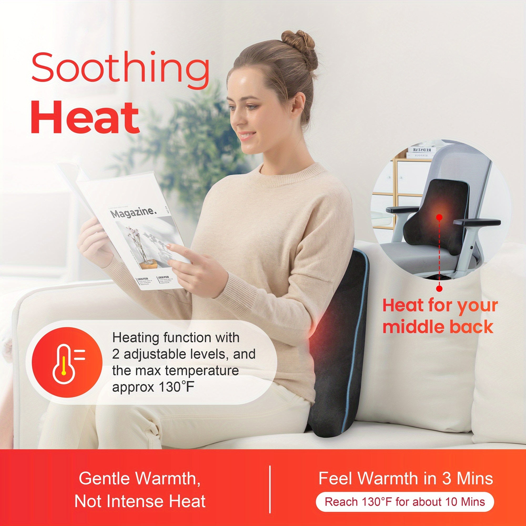 Comfier Back Lumbar Support Pillow For Office Chair, Chair Pillow For Back Support With 3 Vibration Modes & 2 Heat Levels, Father'S Day And Mother'S Day Gift, Perfect Birthday Gift For Men And Women