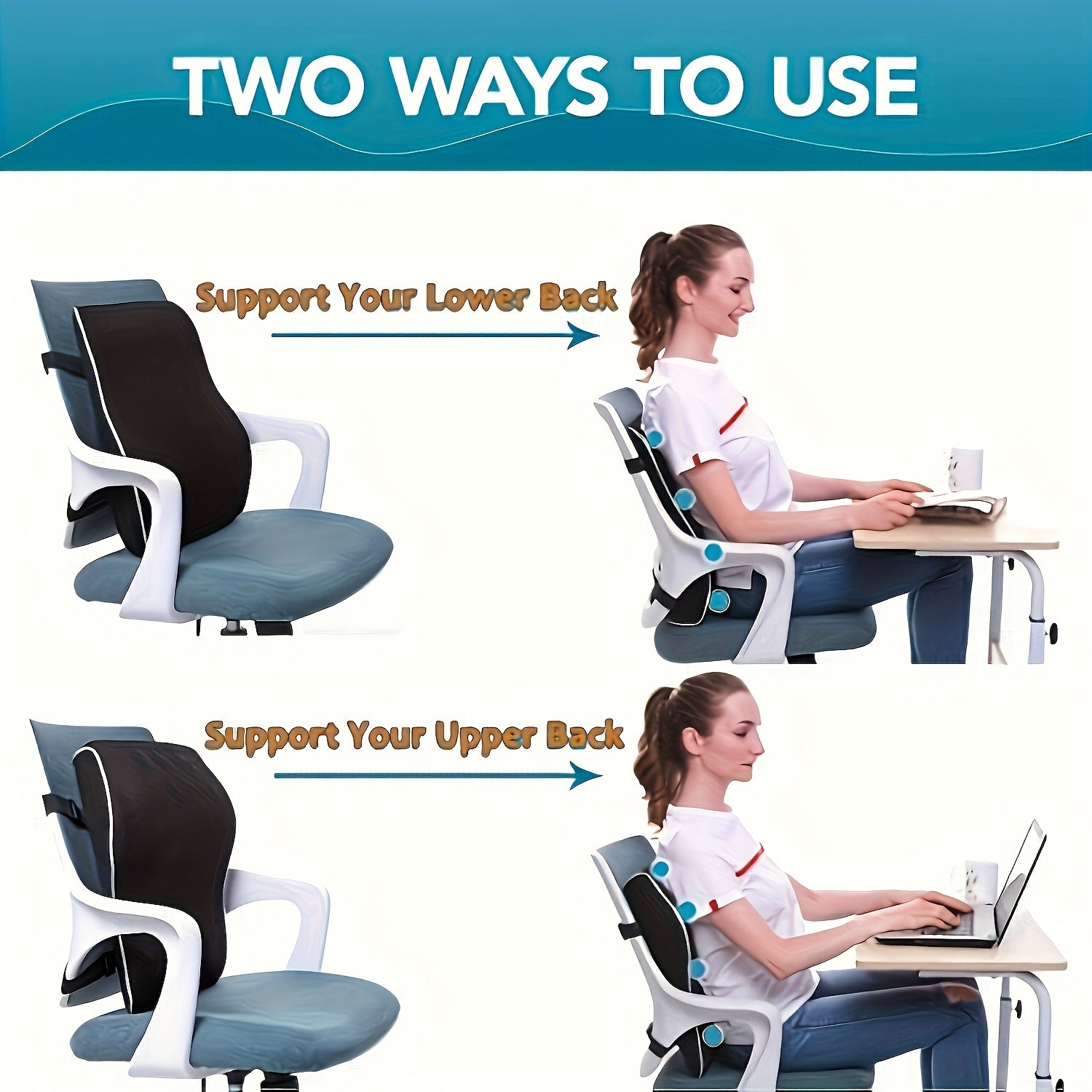 Ergonomic Lumbar Support Pillow with Dual Adjustable Straps, Memory Foam Cushion for Office Chair, Car Seat, Gaming Chair - Black, Relieves Back Pain & Improves Posture, Car Seat Comfort|Ergonomic Pillow|Memory Foam Pillow, Car Seat Cushion