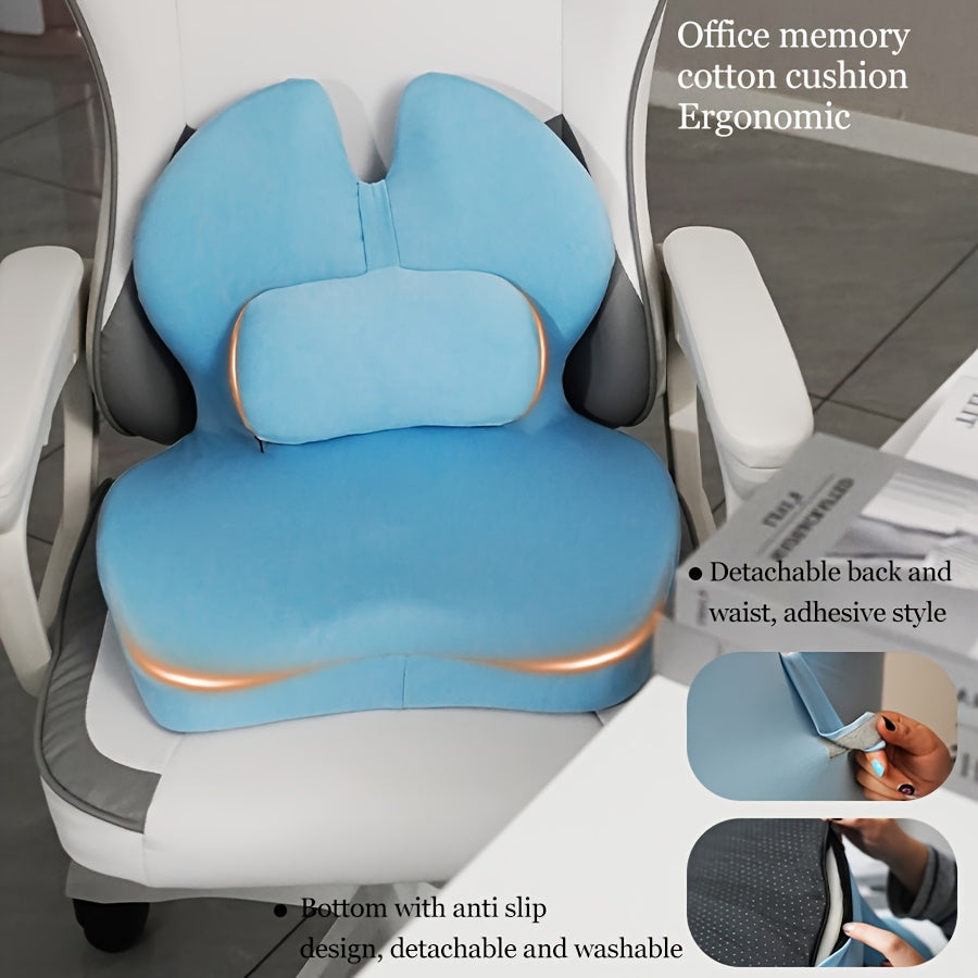Ergonomic Memory Foam Office Chair Cushion – Lumbar Support for Car Seats, Relaxing Waist Pillow with Soft Non-Woven Fabric Cover, Prevents Collapse & Postpartum Discomfort, Available in Gray/Pink/Blue/Black
