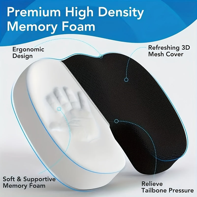 Seat Cushion, Lumbar Support Pillow With Adjustable Strap, Chair Cushions For Adjustable Shoulder Strap Back Support, With Washable Cover Memory Foam For Car, Travel And Wheelchair Black