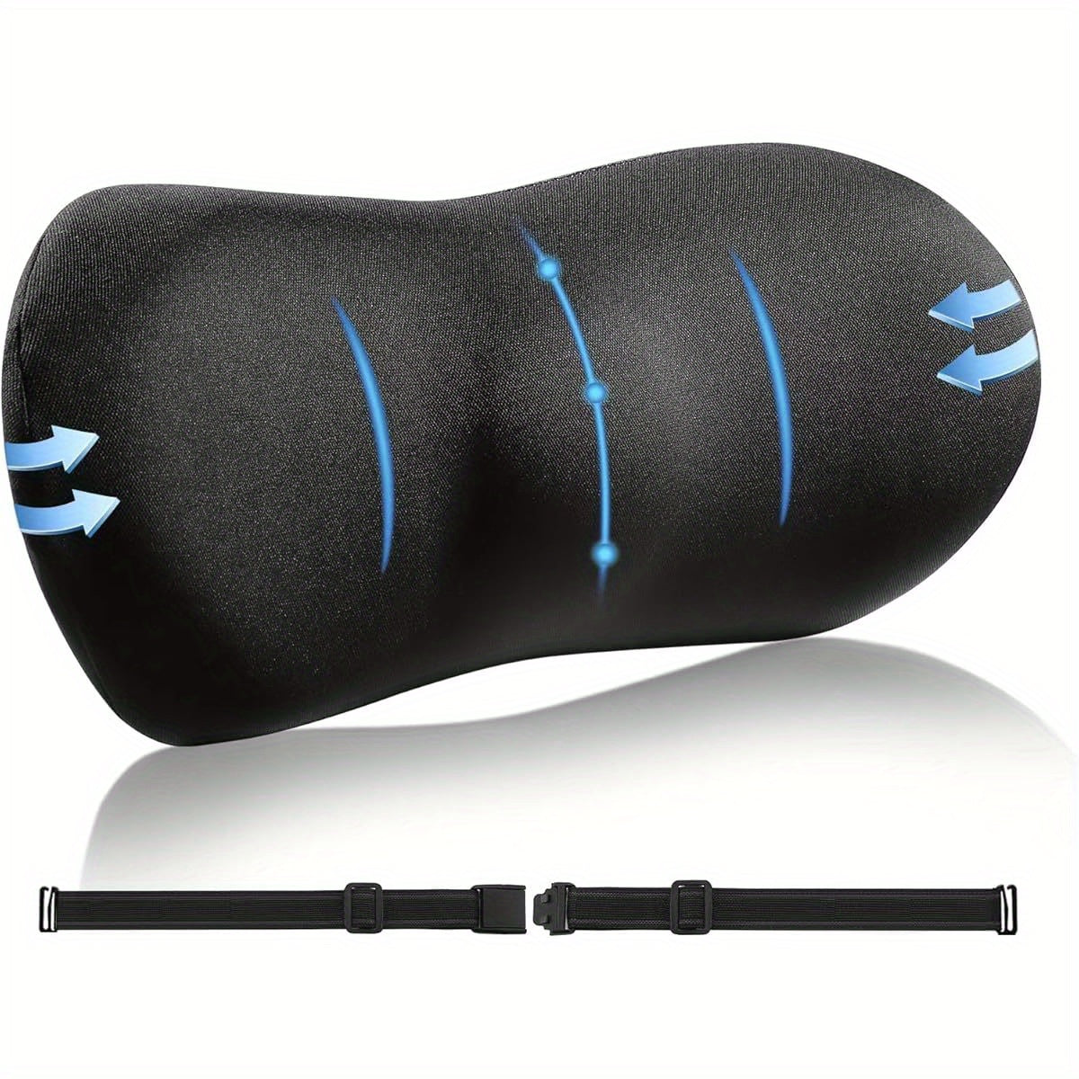 Premium Non-Slip Lumbar Support Pillow with Adjustable Strap - Fade-Resistant, Stay Put Design for Office Chair, Car Seat, Bed & Recliner - Black, Ergonomic Pillow, Seat Cushion, Modern Pillow, Durable Pillow