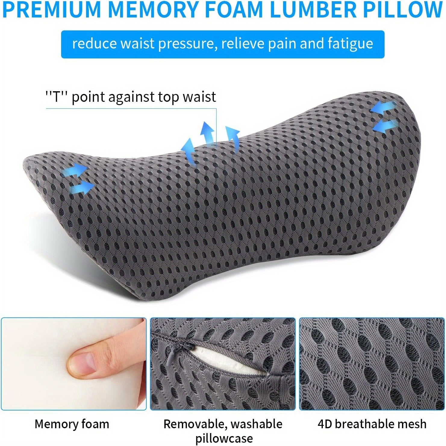 Lumbar Pillow, Lumbar Support Pillow for Office Chair and Car Seat, Back Support Pillow for Lower Back Relief, Support Cushion Back Pillow for Sleeping, Driving, Resting