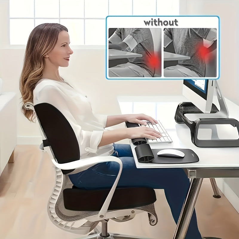 Seat Cushion with Lumbar Pad, Seat Cushion Lumbar Support Set, Polyester Comfortable Chair Cushion, Ergonomic Design, Breathable Sweatproof, for Office Home (Black)