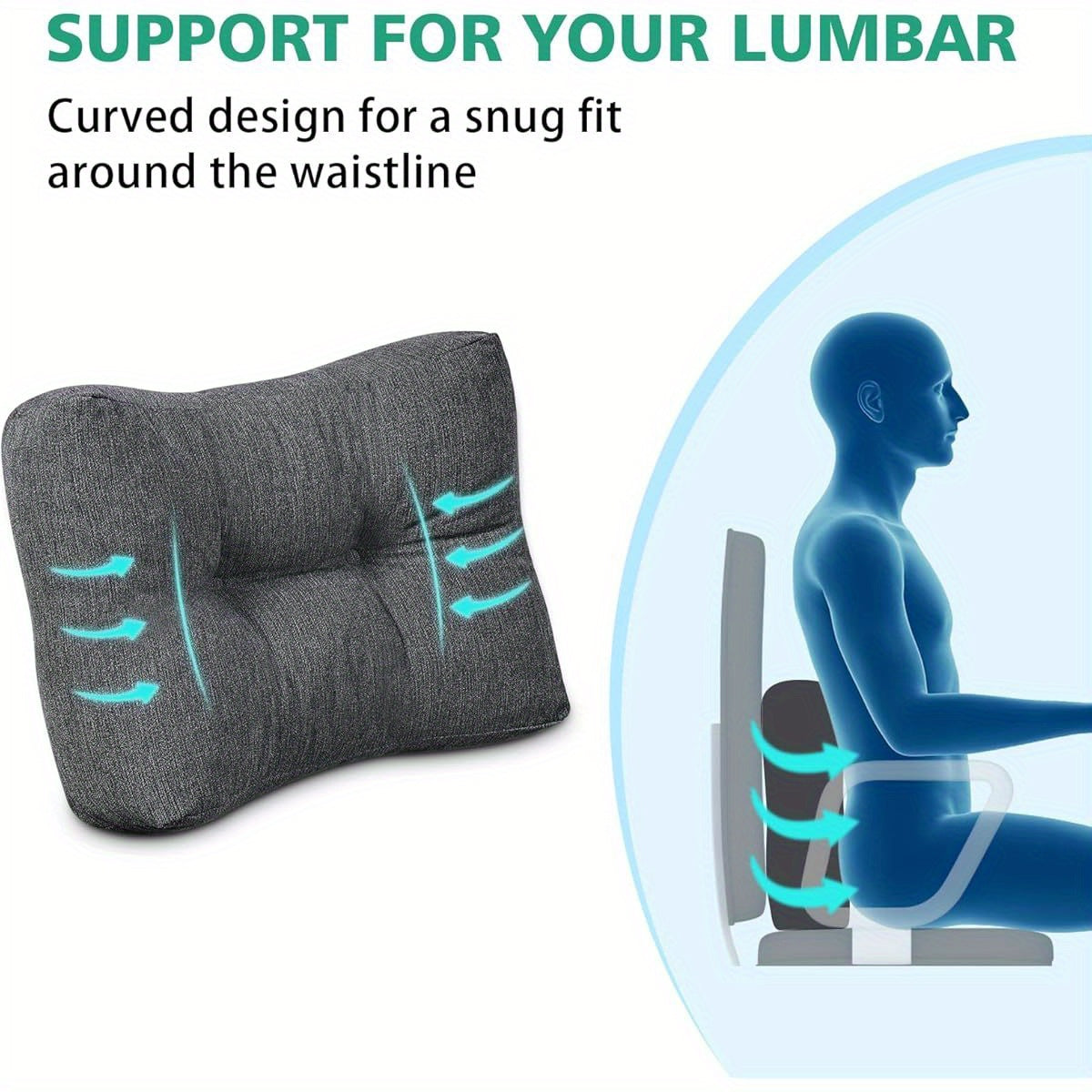 Lumbar Support Pillow for Office Chair, Back Support Pillow for Back, Car, Chair and Couch, 17, 5 x 11, 5 x 5, 5in, Charcoal, 2, 1 Pounds Shredded, Soft, Elastic, Supportive, Back Support Pillow | Ergonomic Design | Durable Fabric, Back Support Pillow for