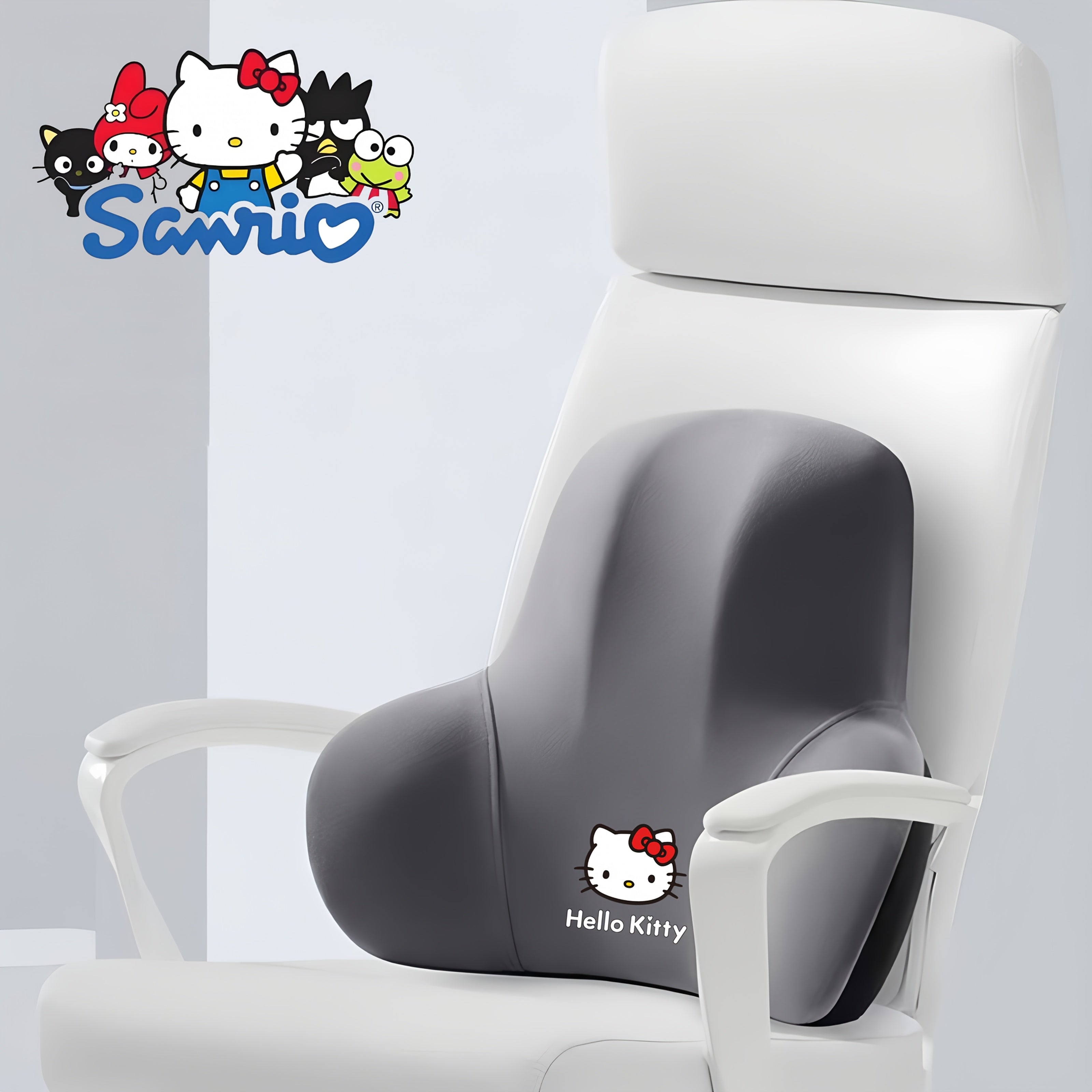 Sanrio for hello kitty Ergonomic Office Chair Cushion - Lightweight Portable Memory Foam Back Support with Contoured Design for Home Office, Car & Bed - Black, White, Pink, Blue, Grey, Chair Cushion for Office, Bedroom Comfort, Playful Character Design,