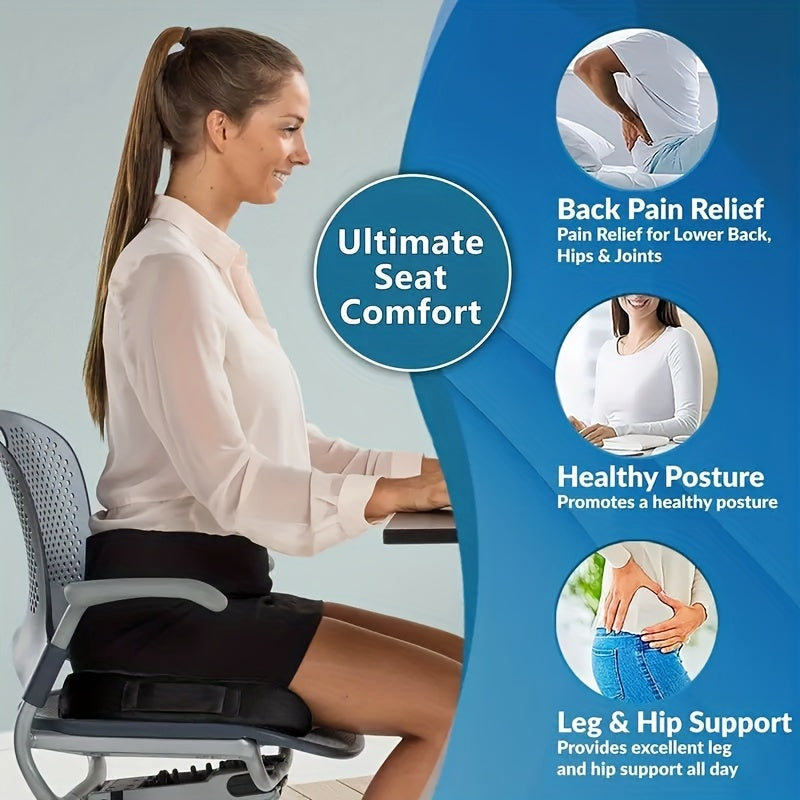 Ergonomic Memory Foam Chair Cushion Set with Lumbar Support - Thick, Height-Boosting Seat Pad for Office, Study & Bedroom Use - White