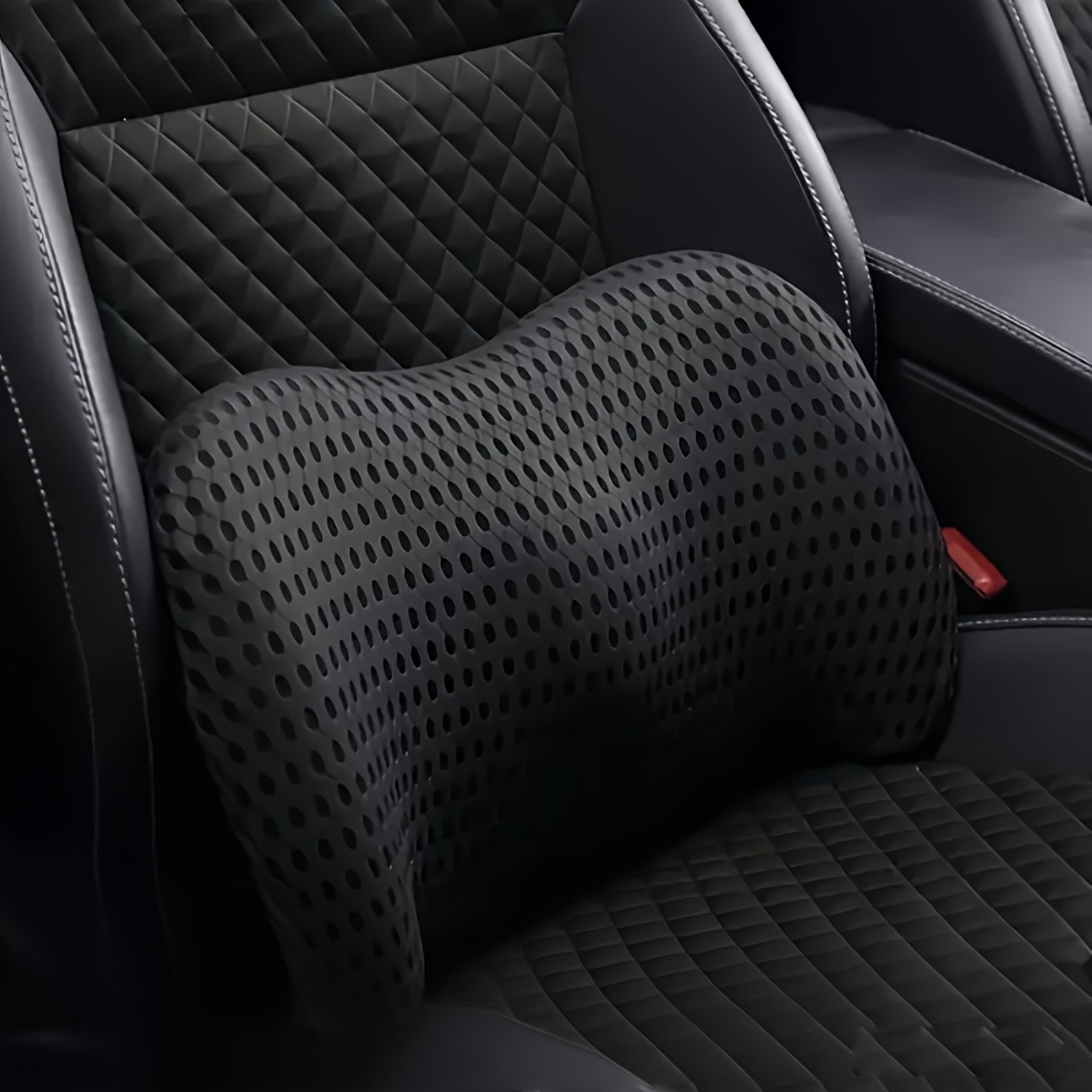 Ergonomic lumbar support pillow with adjustable seat belt - pillows for office chairs, cars, and beds, black, orthopedic design, for spinal alignment, chair pillow | ergonomic design | pillow, lumbar support pillow