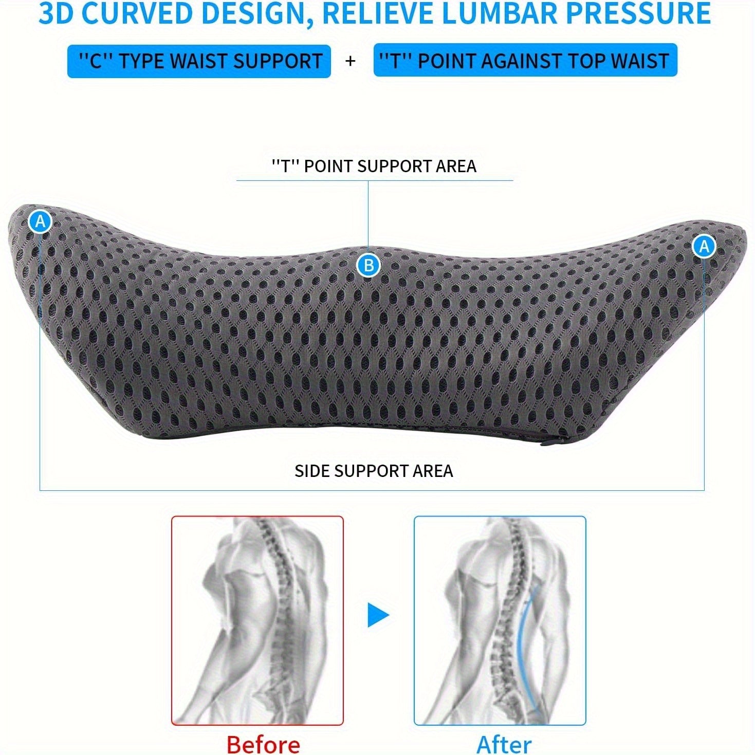Lumbar Pillow, Lumbar Support Pillow, Suitable for Office Chairs and Car Seats, Back Support Pillow, Used to Lower Back, Used for Sleeping, Driving, Resting