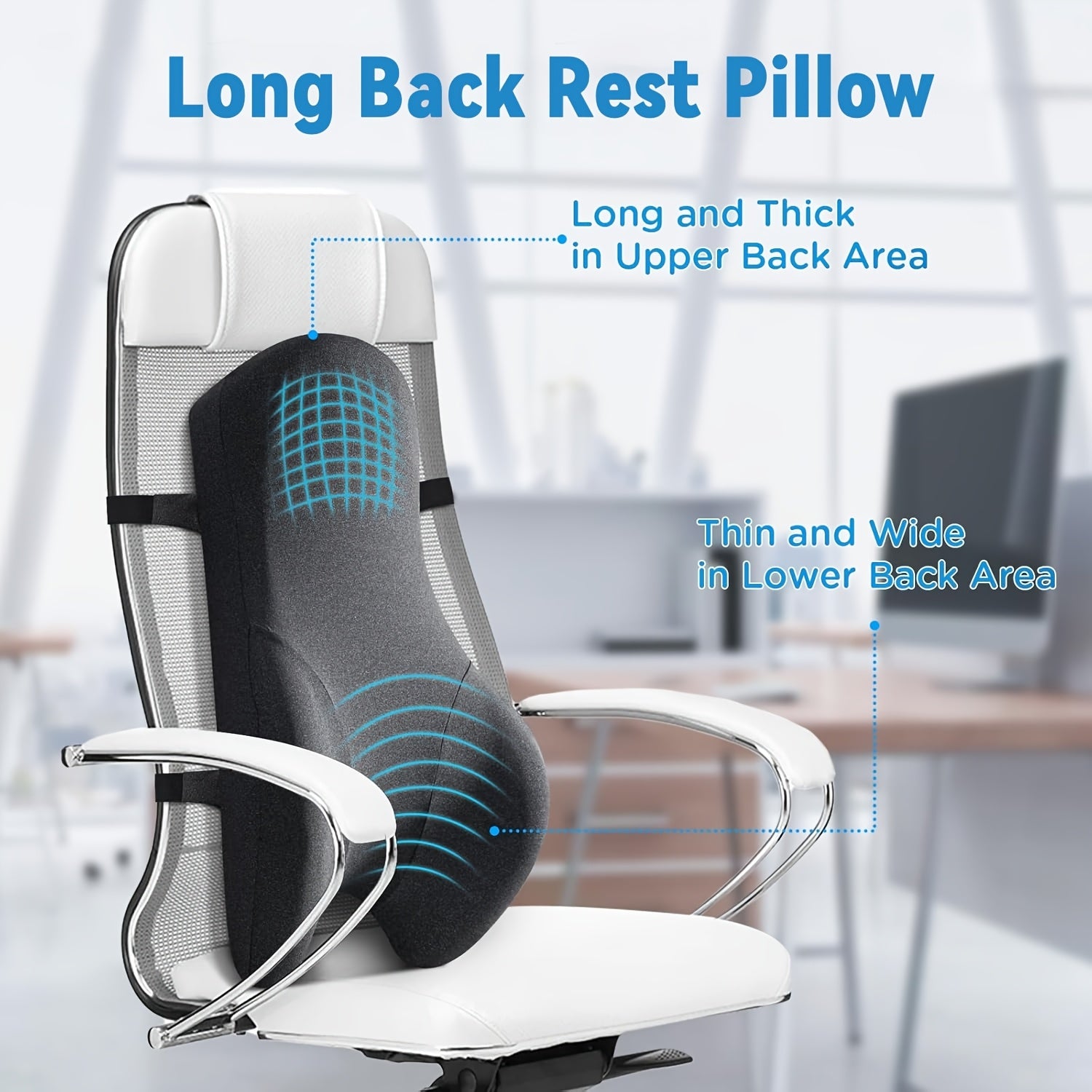 Long Back Support Pillow for Caravans Recliner Sitting Back Cushion for Comfort, Big Ergonomics orthopedic Posture Backrest Pillow- Memory Foam Back Cushion for Car Seat Office Chair, Desk Chair, Gaming Chair