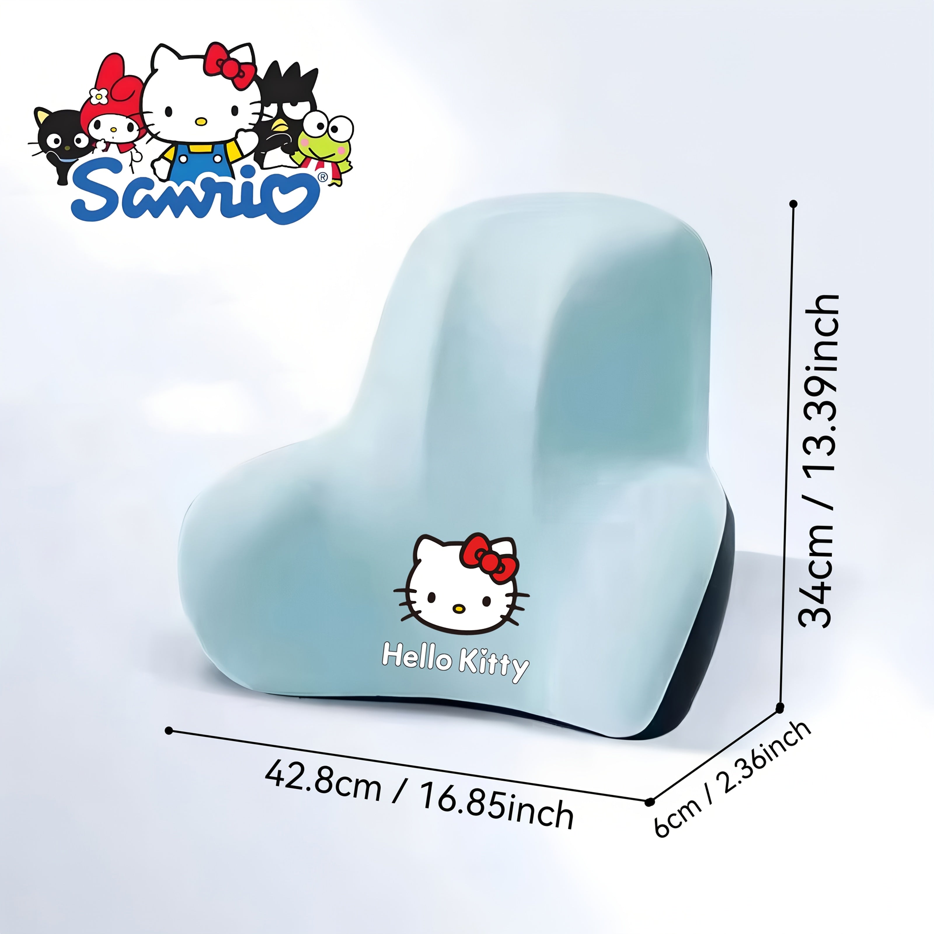 Sanrio for hello kitty Ergonomic Office Chair Cushion - Lightweight Portable Memory Foam Back Support with Contoured Design for Home Office, Car & Bed - Black, White, Pink, Blue, Grey, Chair Cushion for Office, Bedroom Comfort, Playful Character Design,