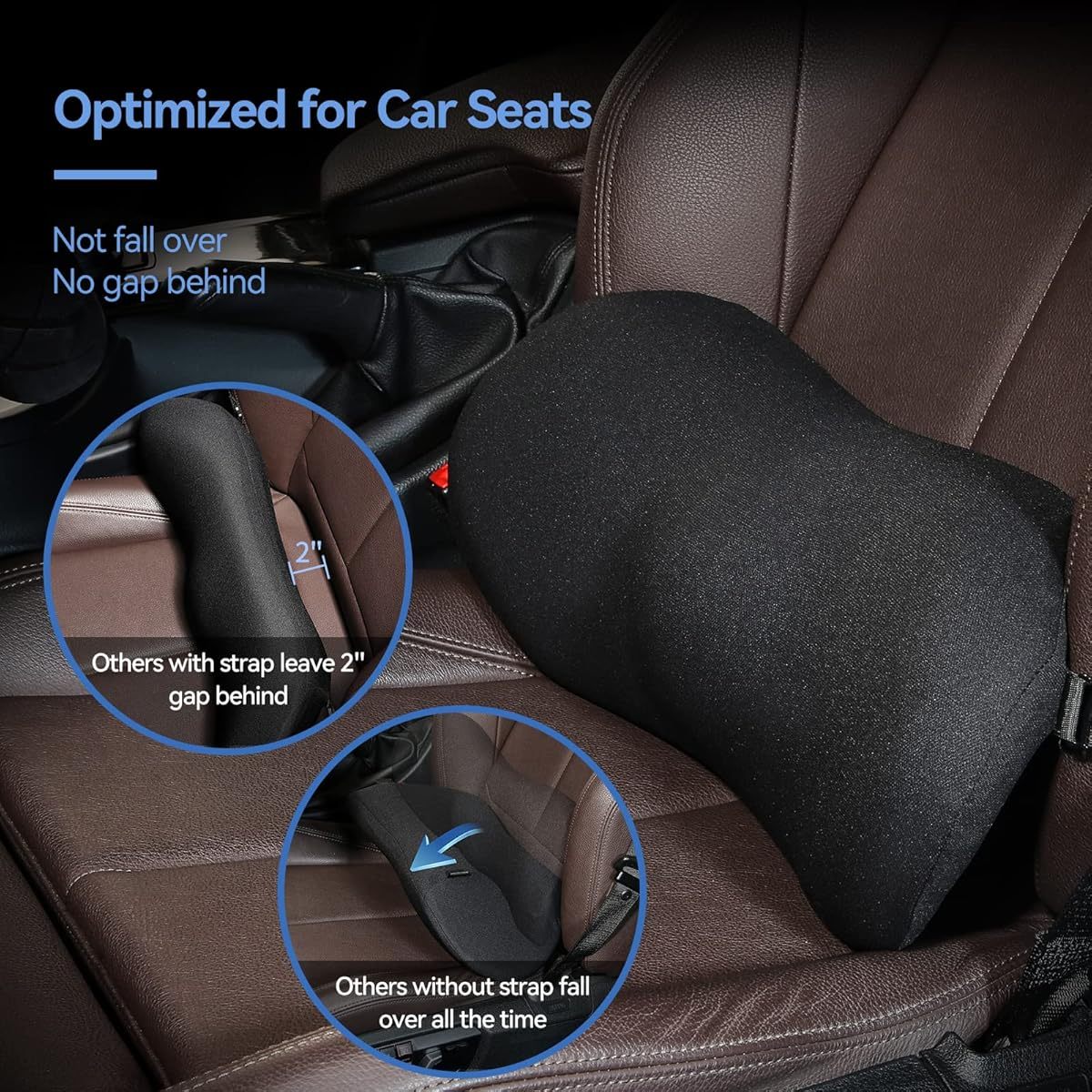 Premium Non-Slip Lumbar Support Pillow with Adjustable Strap - Fade-Resistant, Stay Put Design for Office Chair, Car Seat, Bed & Recliner - Black, Ergonomic Pillow, Seat Cushion, Modern Pillow, Durable Pillow